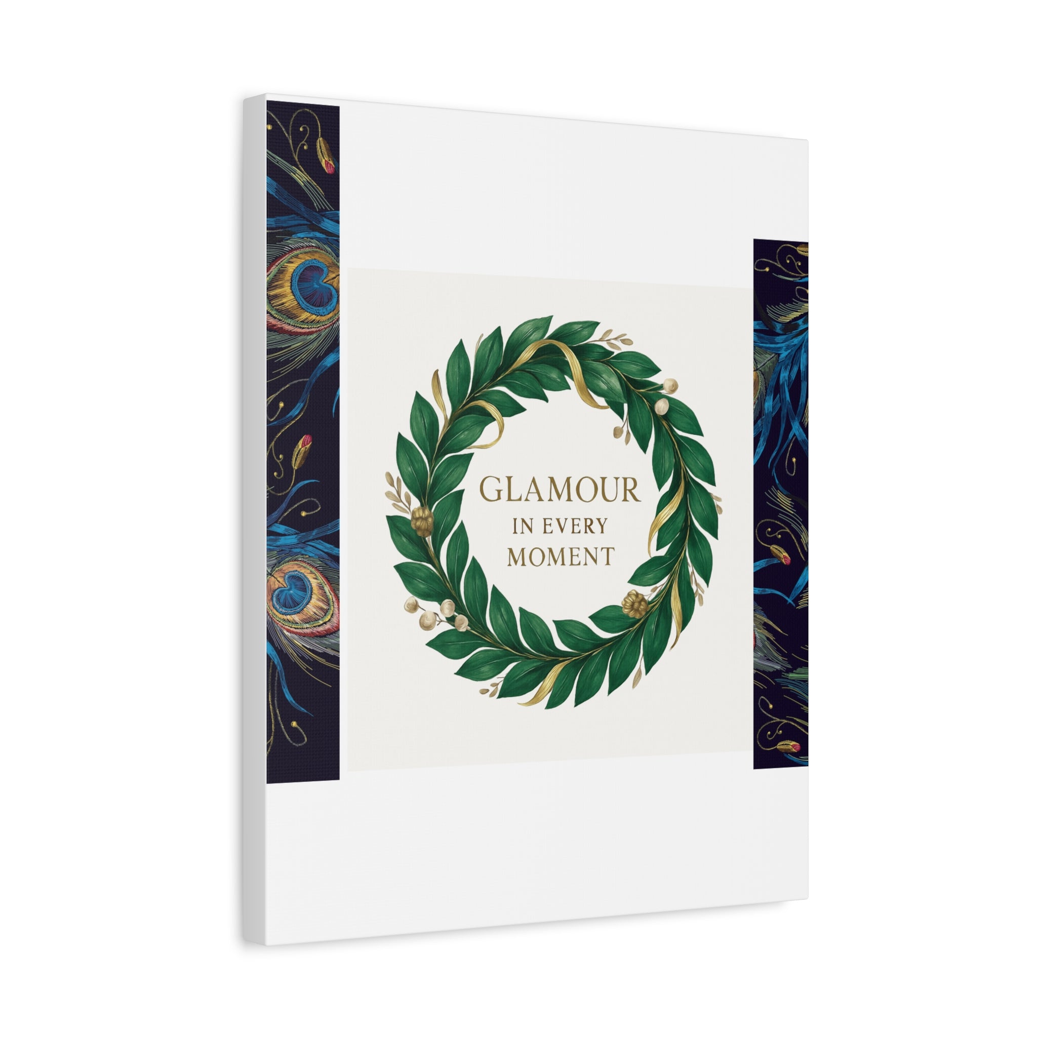 Canvas Wall Art - 'Glamour in Every Moment' Green Laurel Wreath