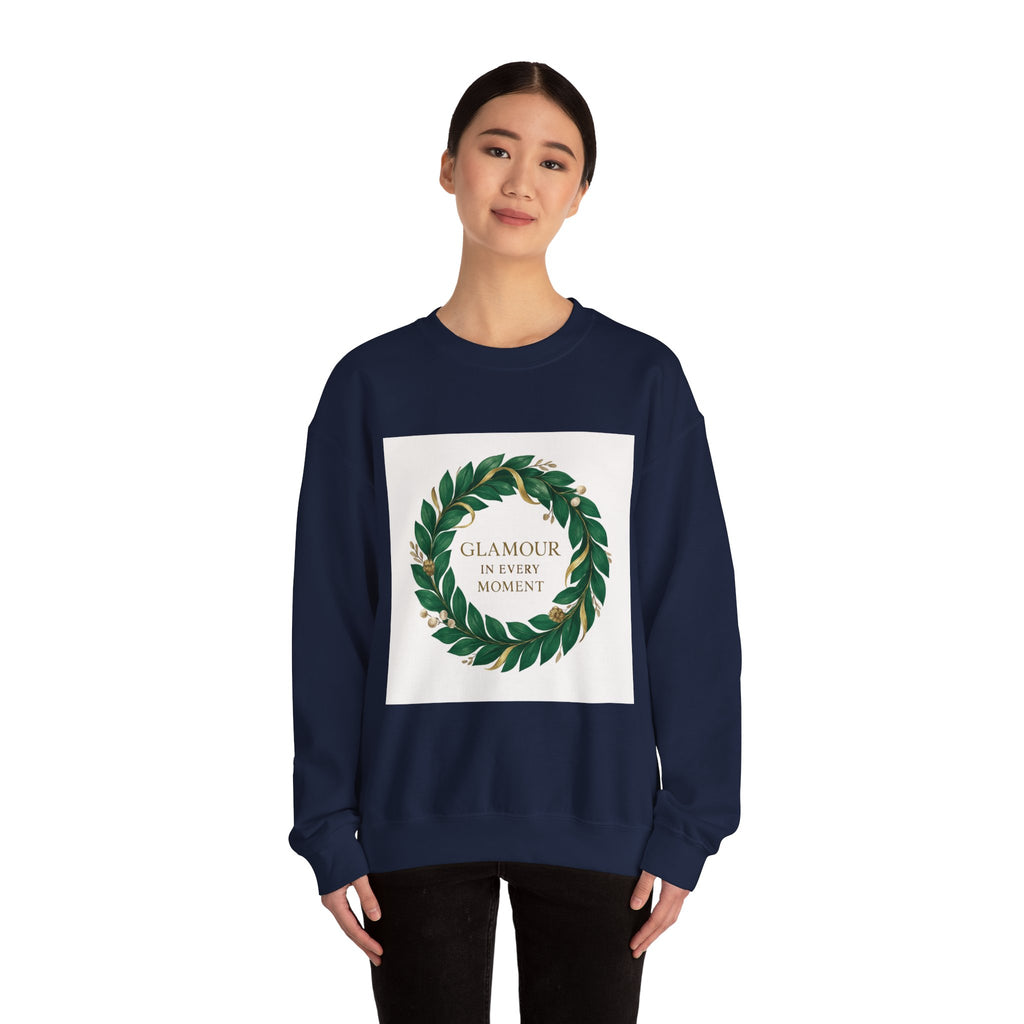 Crewneck Sweatshirt — "Glamour In Every Moment" Wreath Graphic
