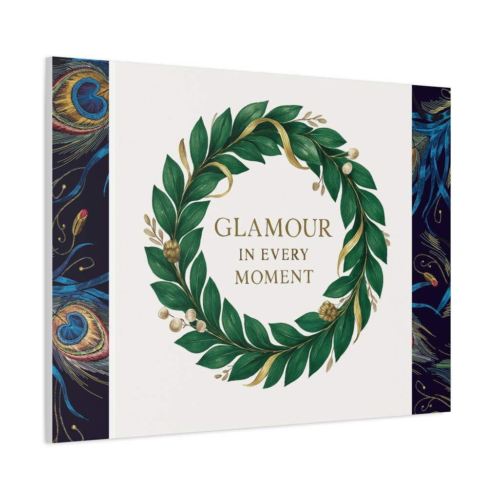 Canvas Wall Art - 'Glamour in Every Moment' Green Laurel Wreath