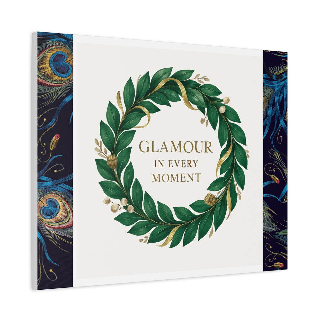 Canvas Wall Art - 'Glamour in Every Moment' Green Laurel Wreath