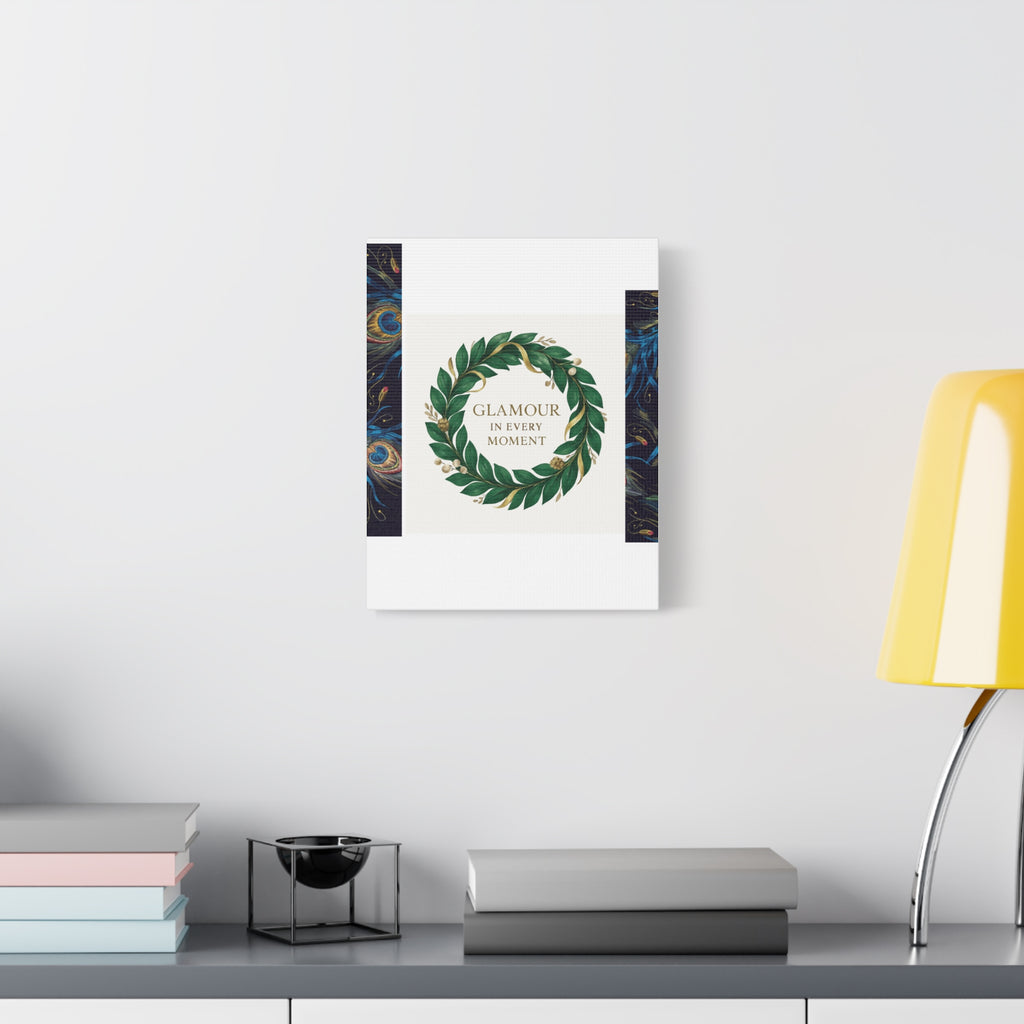 Canvas Wall Art - 'Glamour in Every Moment' Green Laurel Wreath