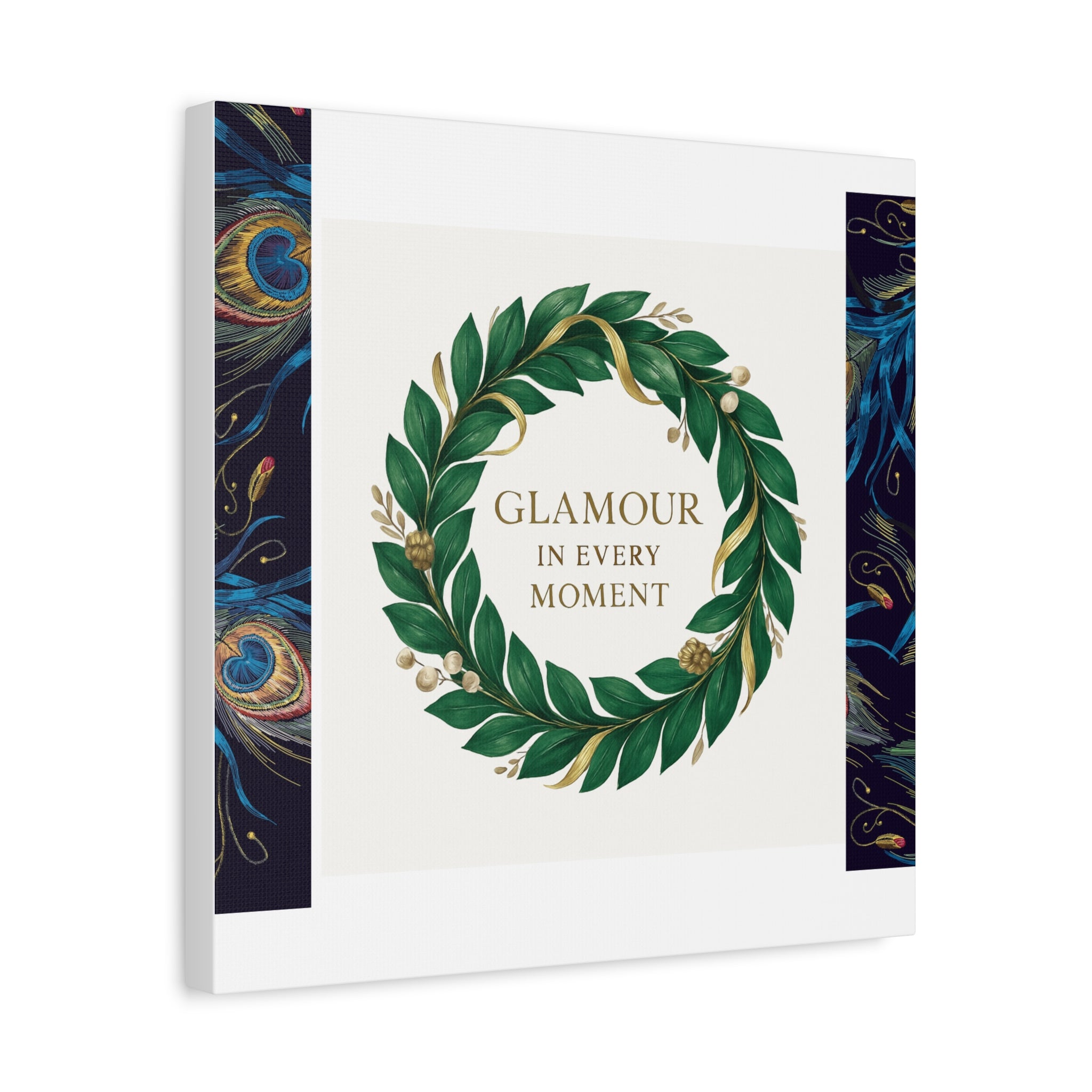 Canvas Wall Art - 'Glamour in Every Moment' Green Laurel Wreath