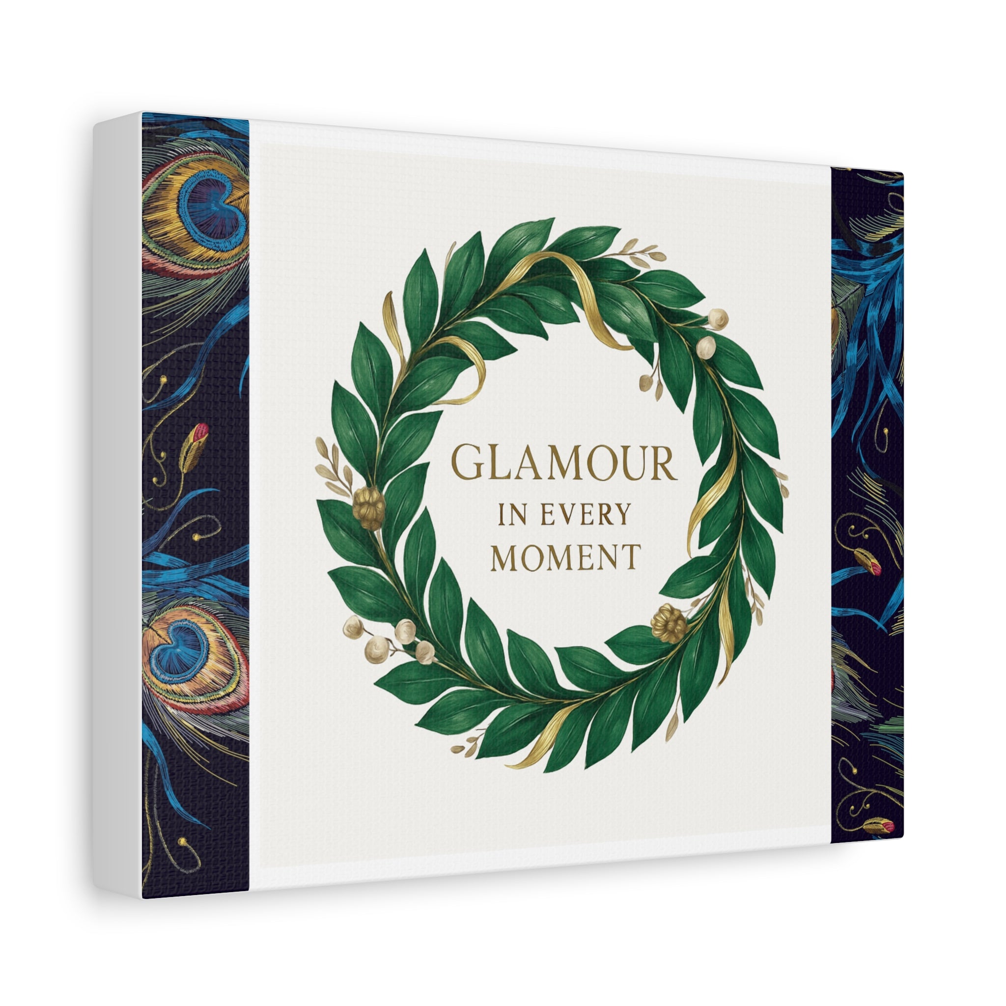 Canvas Wall Art - 'Glamour in Every Moment' Green Laurel Wreath