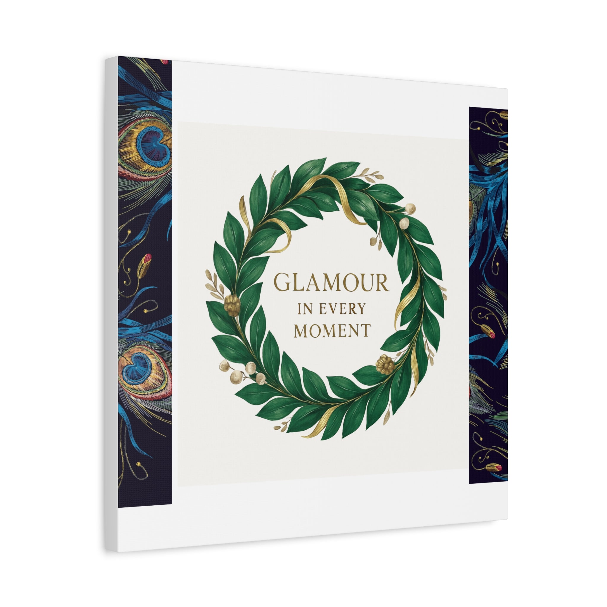 Canvas Wall Art - 'Glamour in Every Moment' Green Laurel Wreath