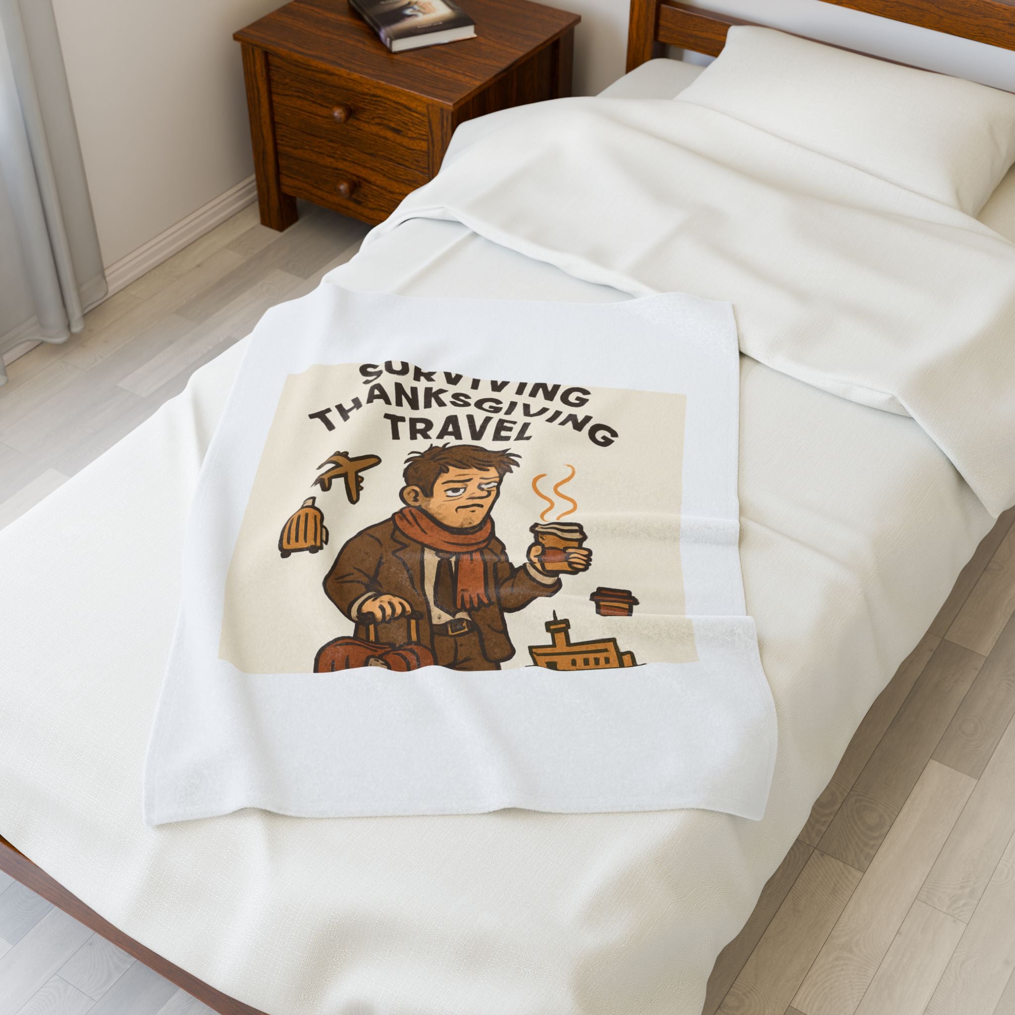 Velveteen Blanket — "Surviving Thanksgiving Travel" Cozy Holiday Travel Throw