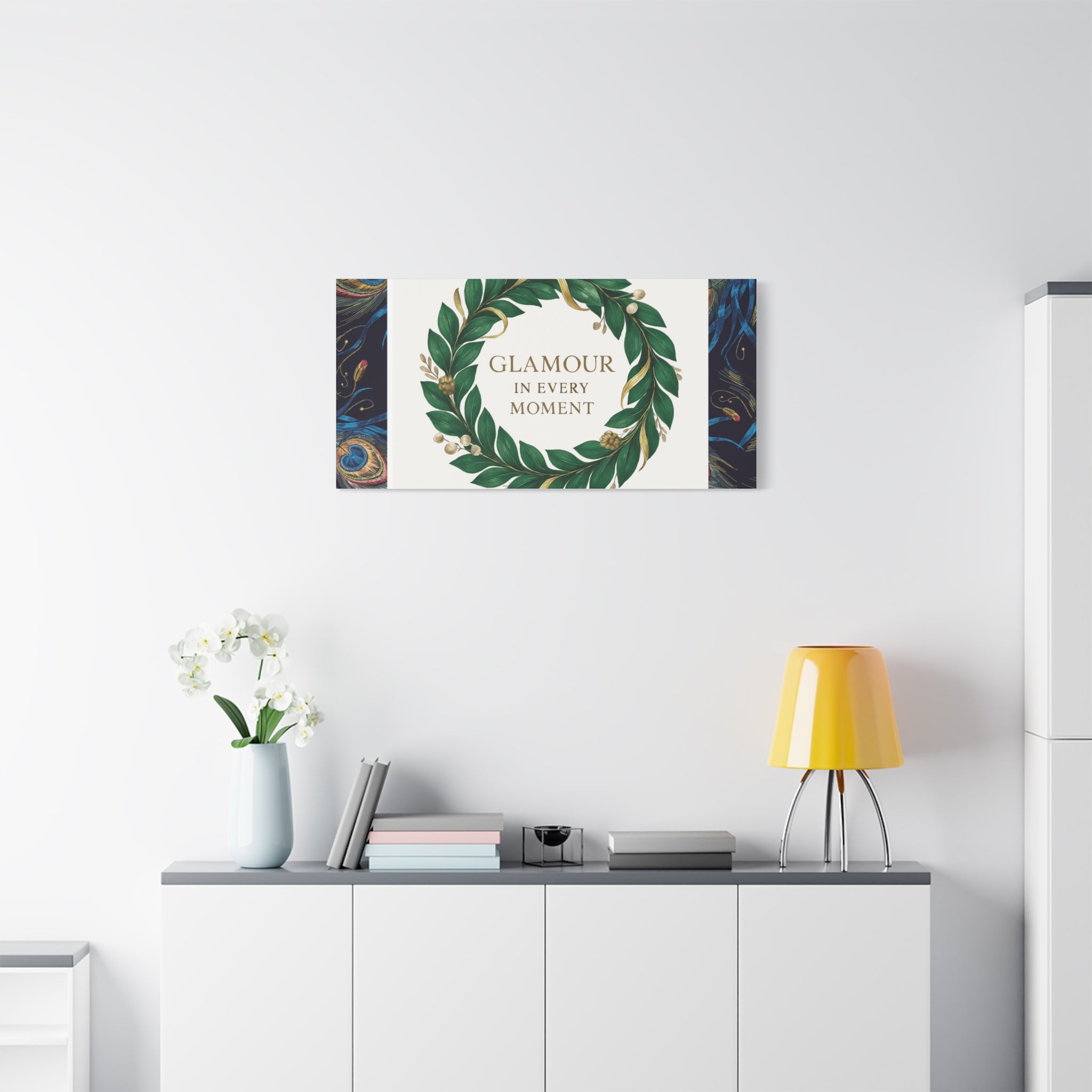Canvas Wall Art - 'Glamour in Every Moment' Green Laurel Wreath