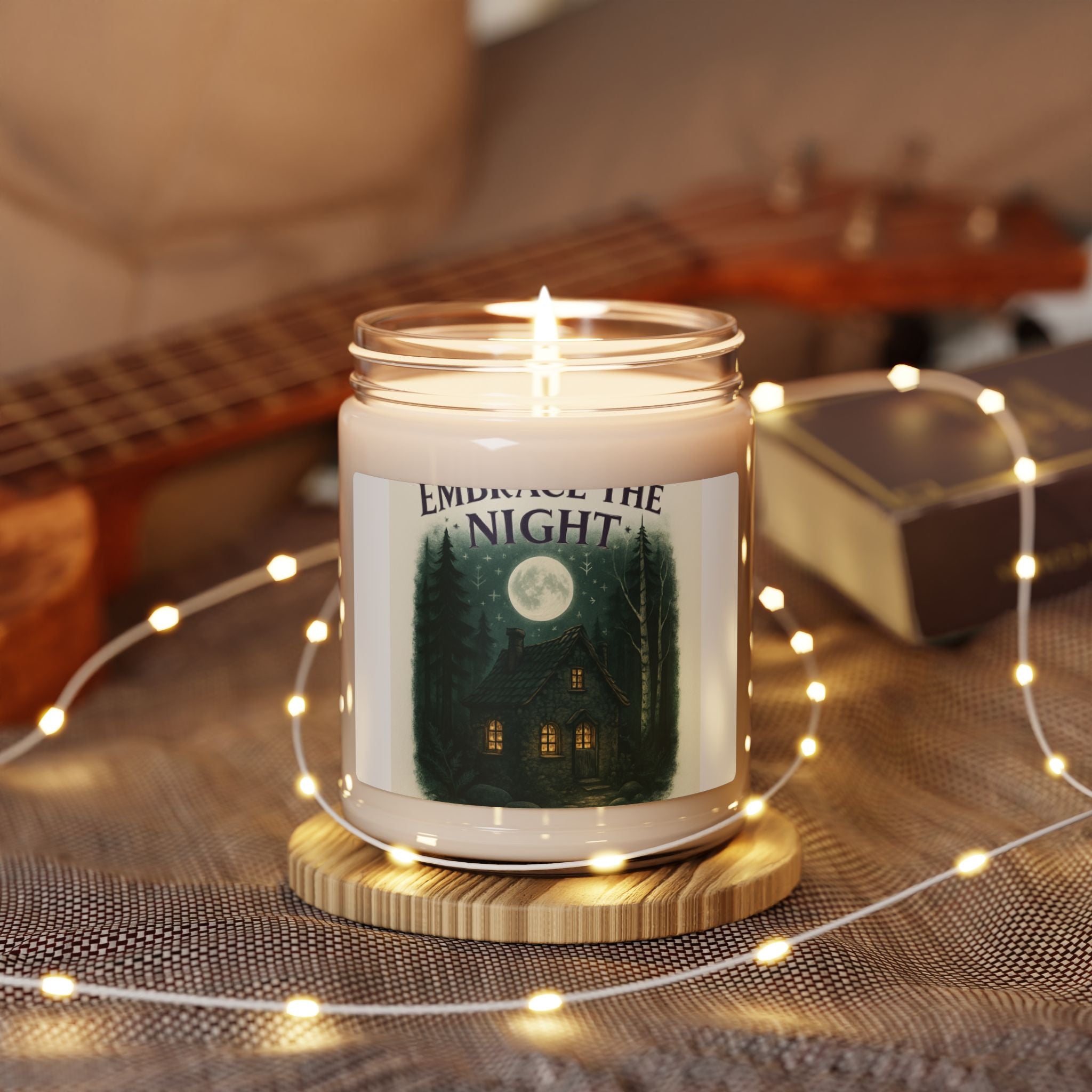 Embrace the Night Soy Candle — 9oz Scented Jar Candle with Moonlit Cabin Label