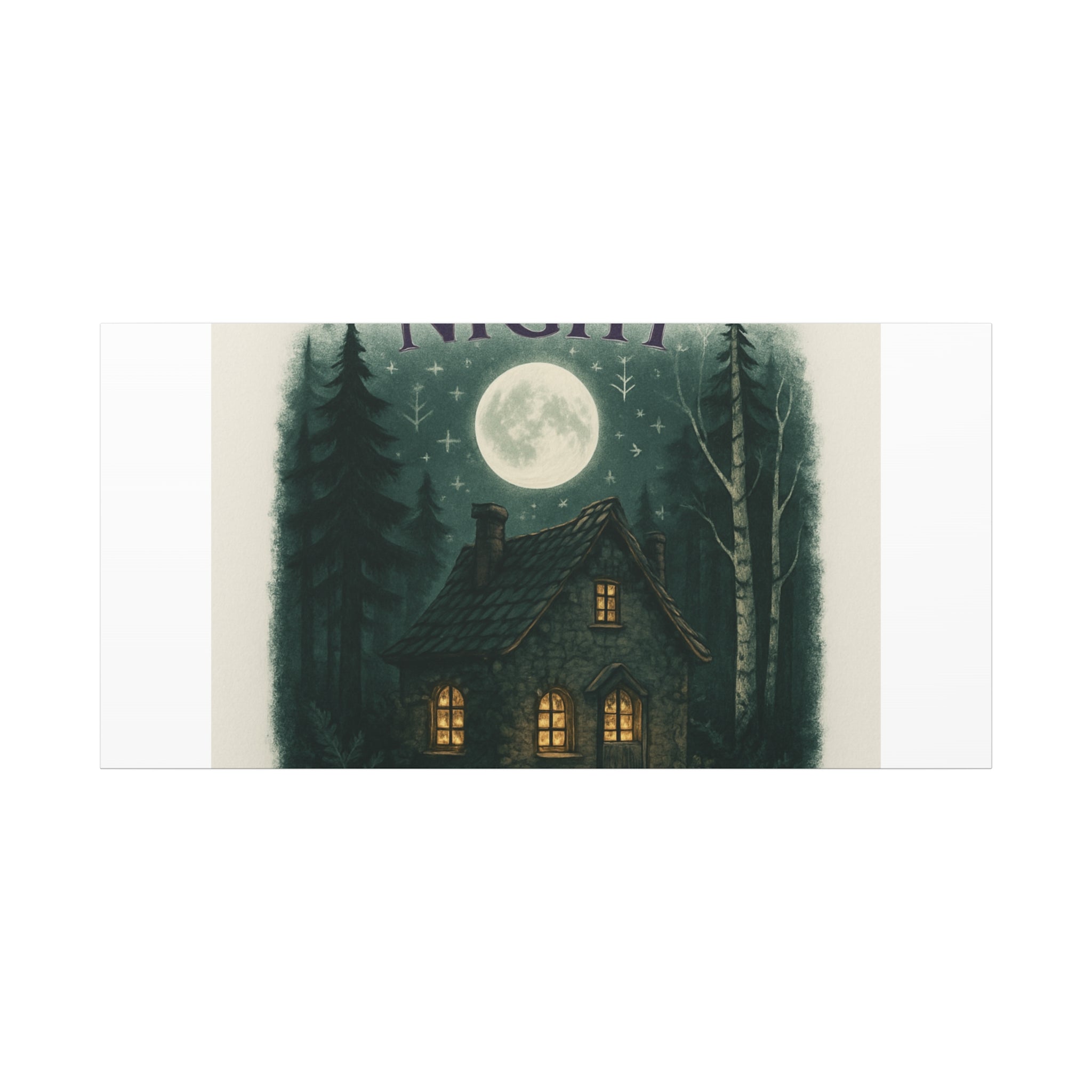 Embrace the Night Cottage Canvas Print — Moonlit Forest Wall Art