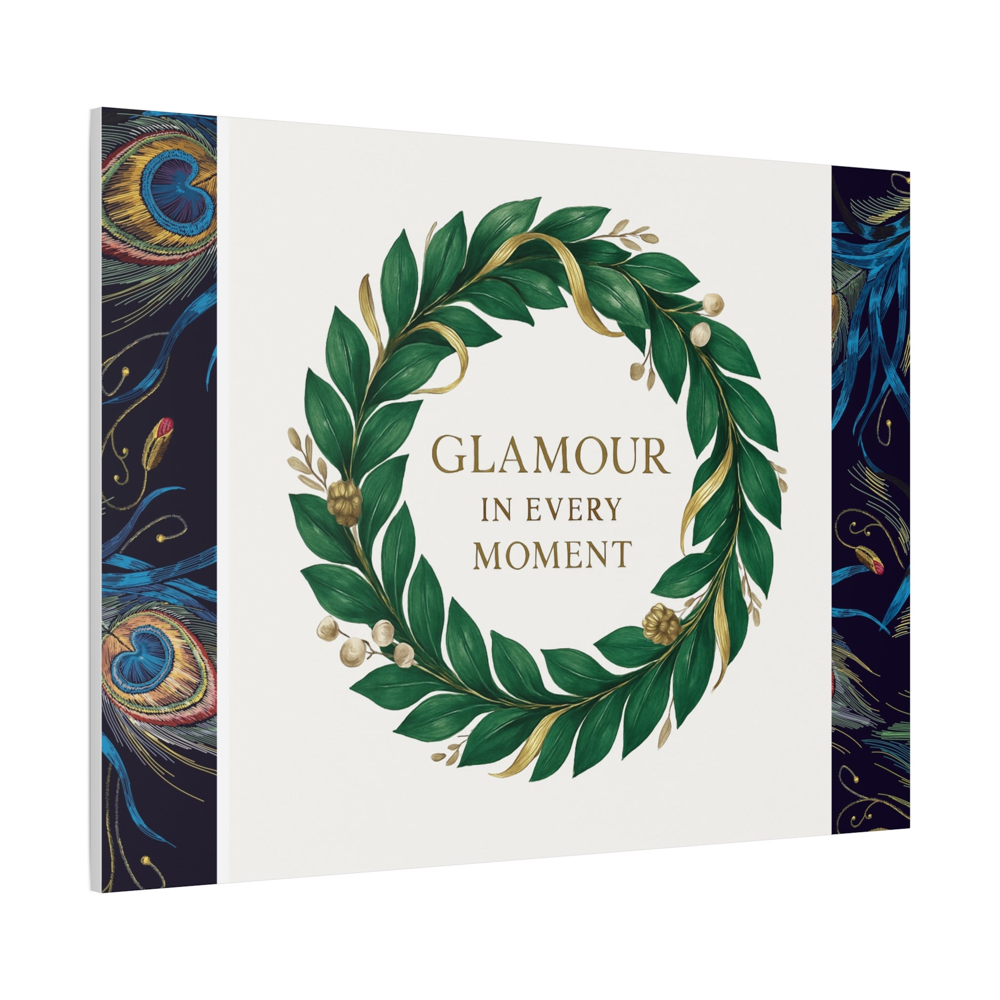 Canvas Wall Art - 'Glamour in Every Moment' Green Laurel Wreath
