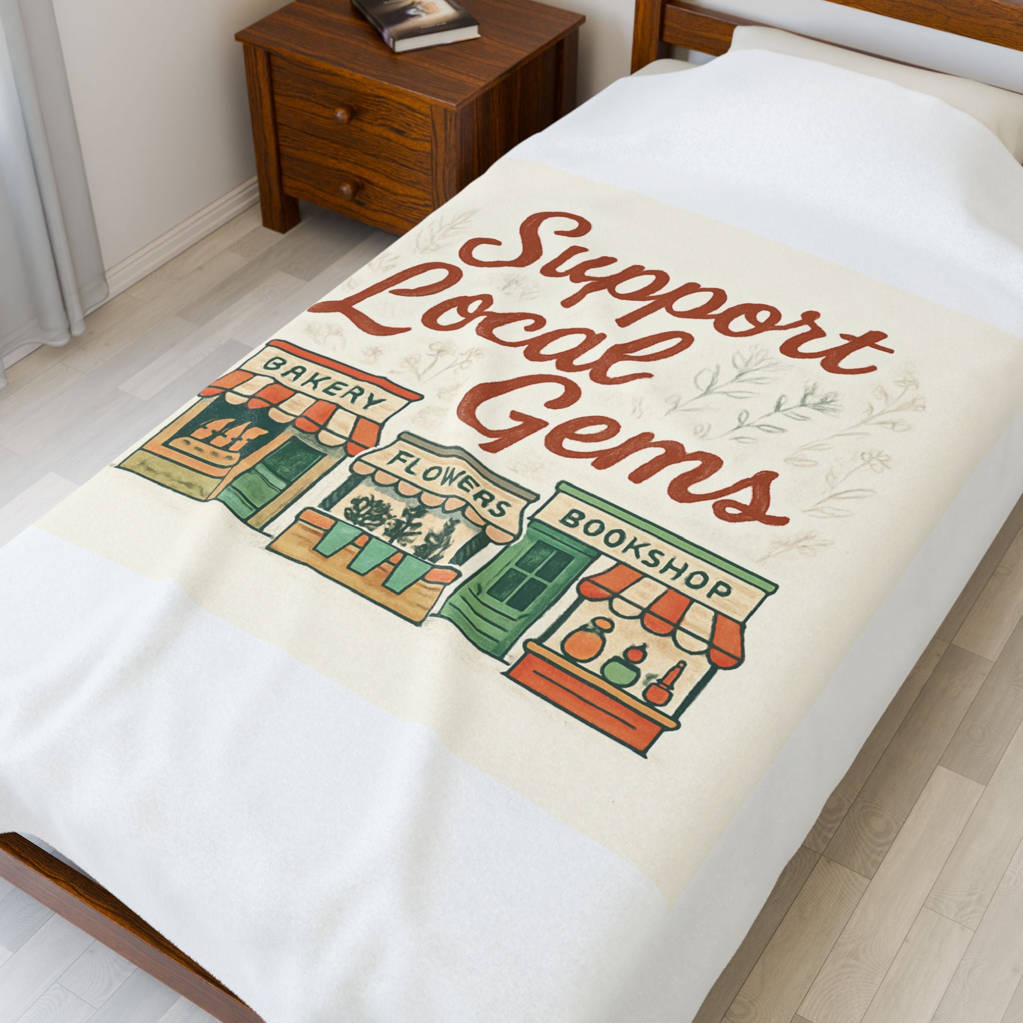 Support Local Gems Velveteen Plush Blanket — Small Business Bakery, Flower & Bookshop Design
