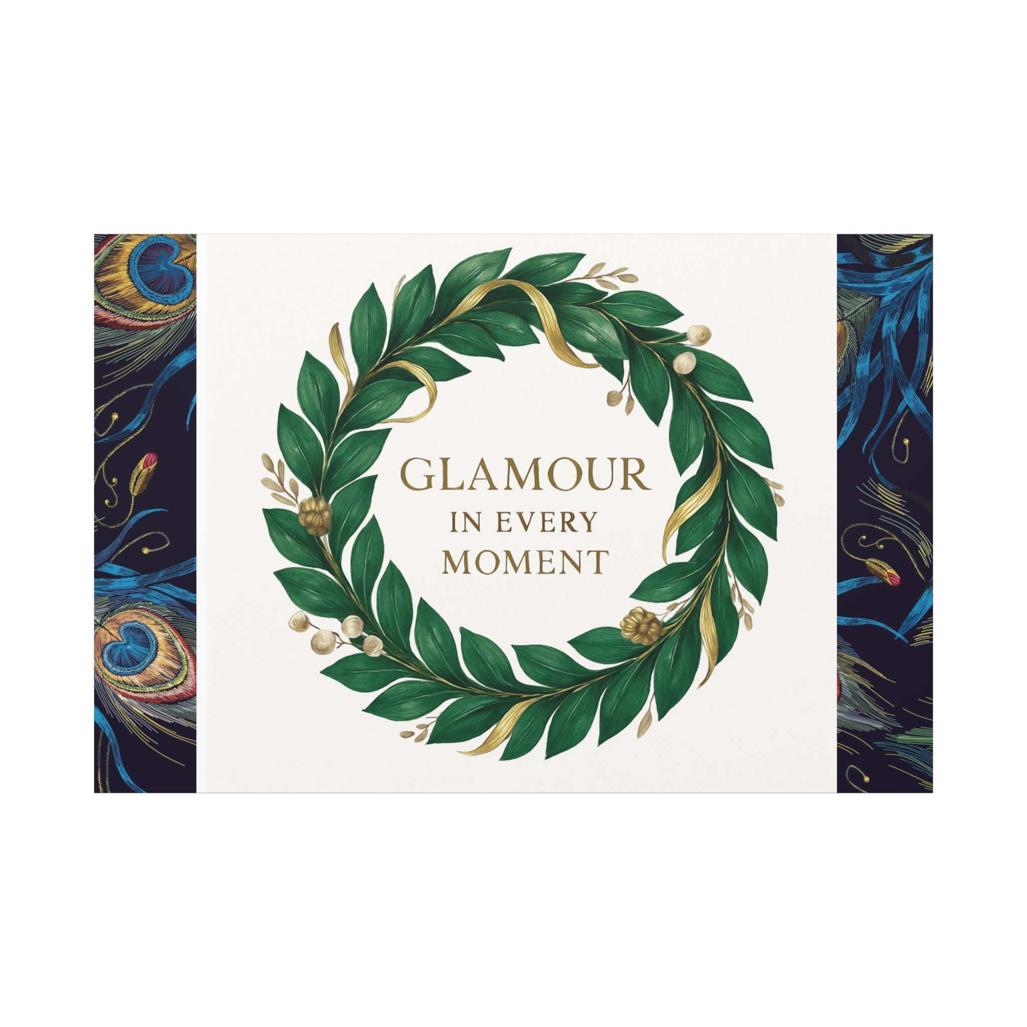 Canvas Wall Art - 'Glamour in Every Moment' Green Laurel Wreath