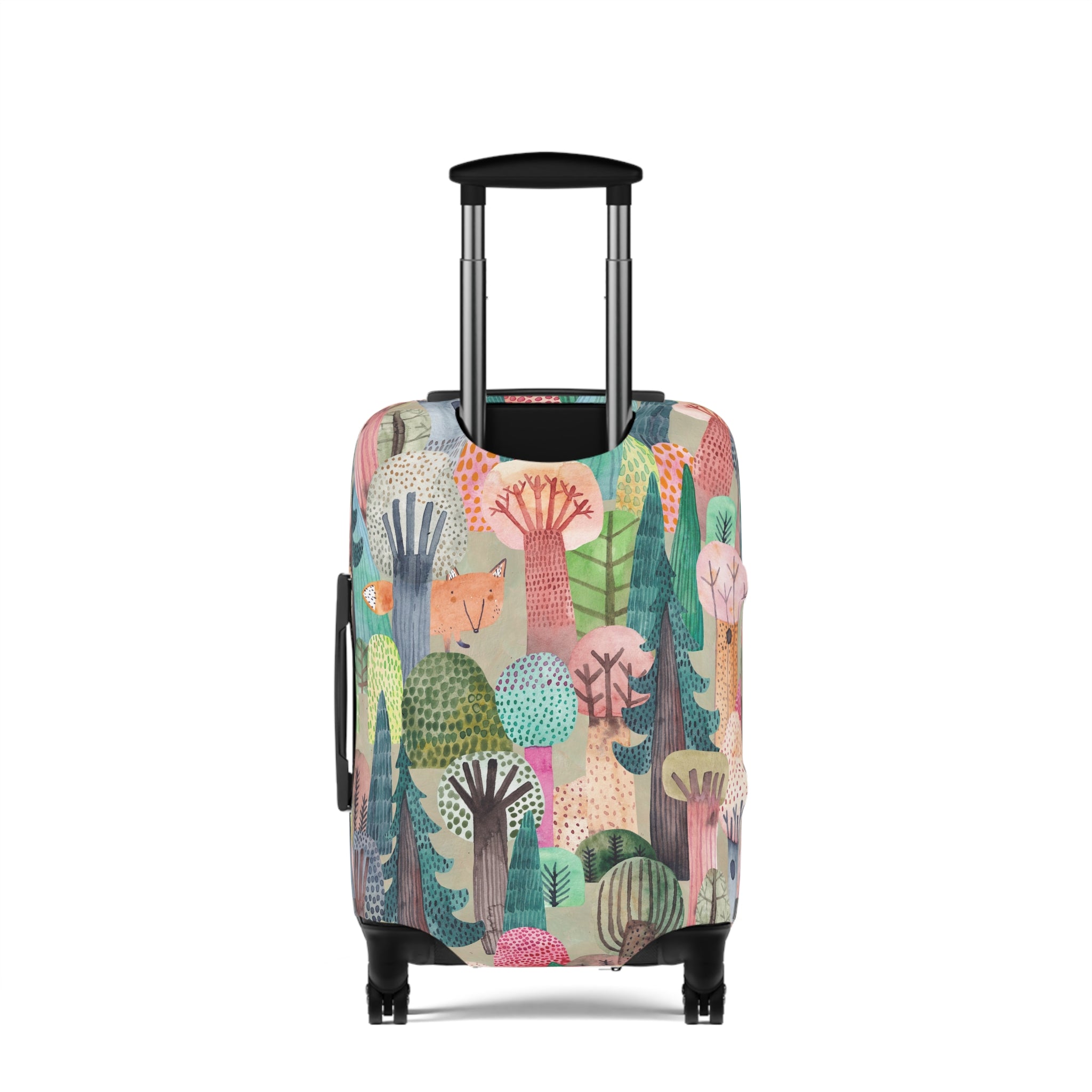 Colorful Forest Pattern Luggage Cover — Whimsical Trees & Fox Travel Protector