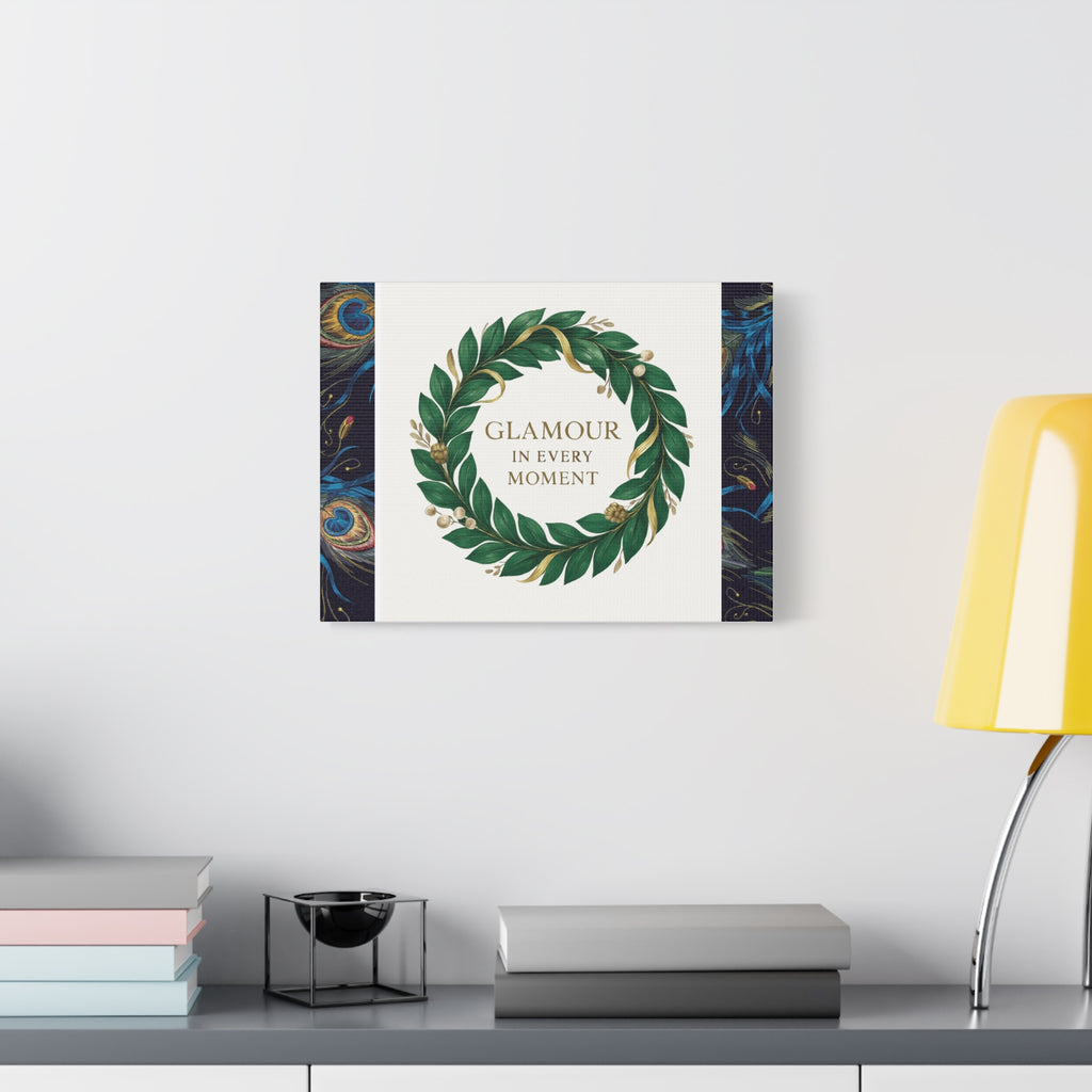 Canvas Wall Art - 'Glamour in Every Moment' Green Laurel Wreath