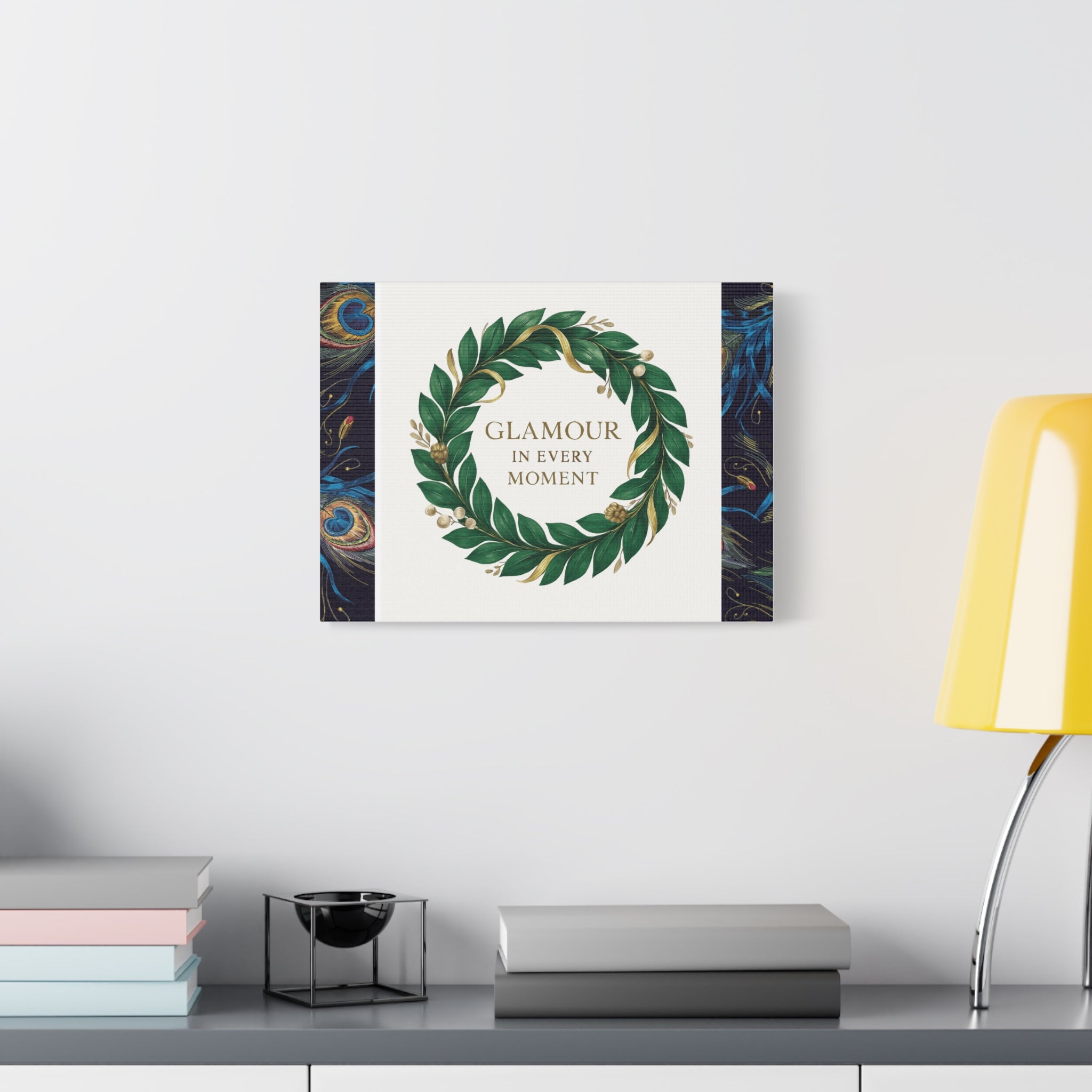 Canvas Wall Art - 'Glamour in Every Moment' Green Laurel Wreath