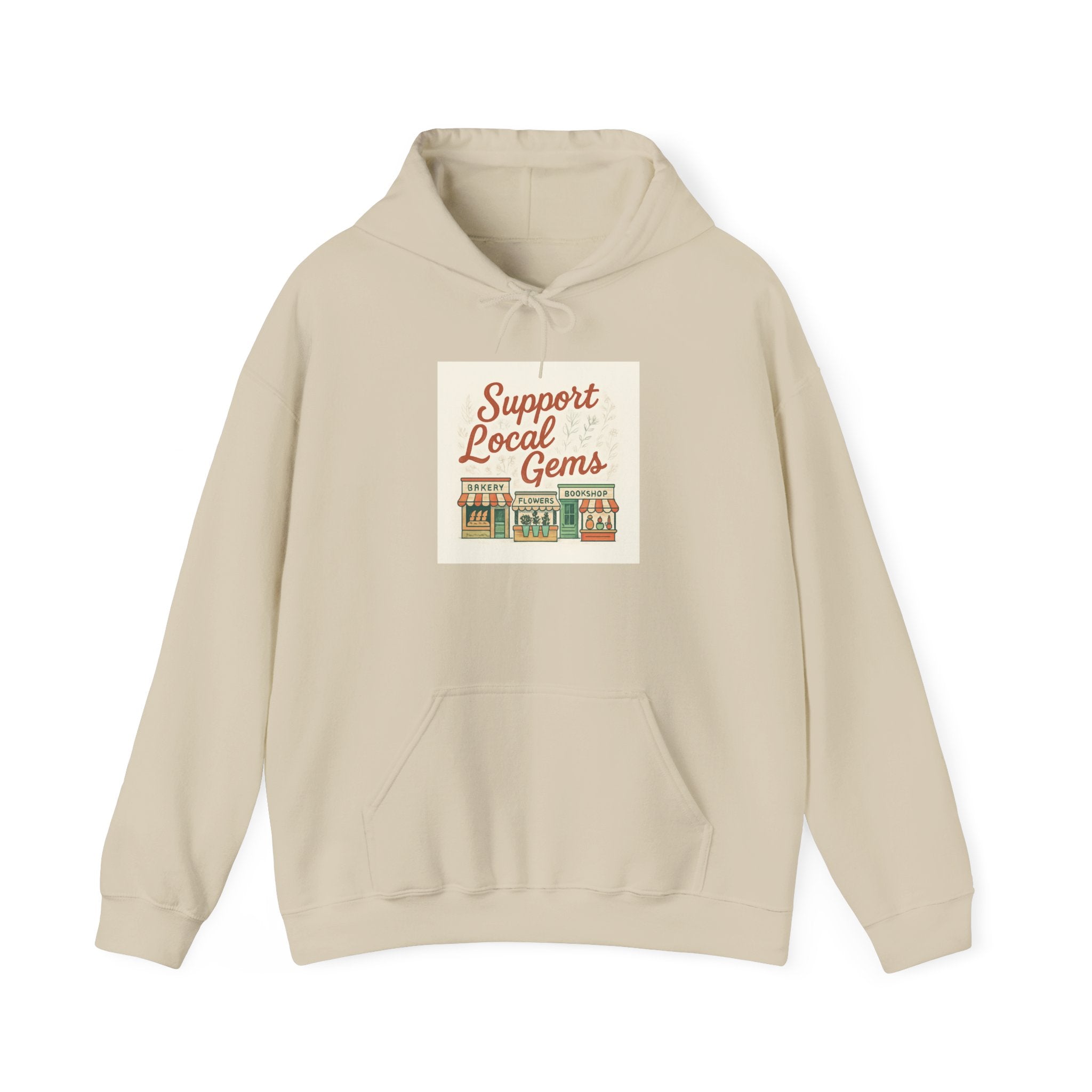 Hoodie — "Support Local Gems" Small Business Vintage Shop Graphic