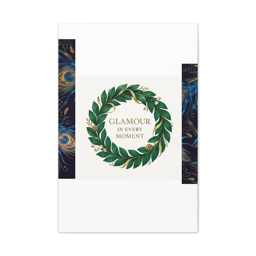 Canvas Wall Art - 'Glamour in Every Moment' Green Laurel Wreath