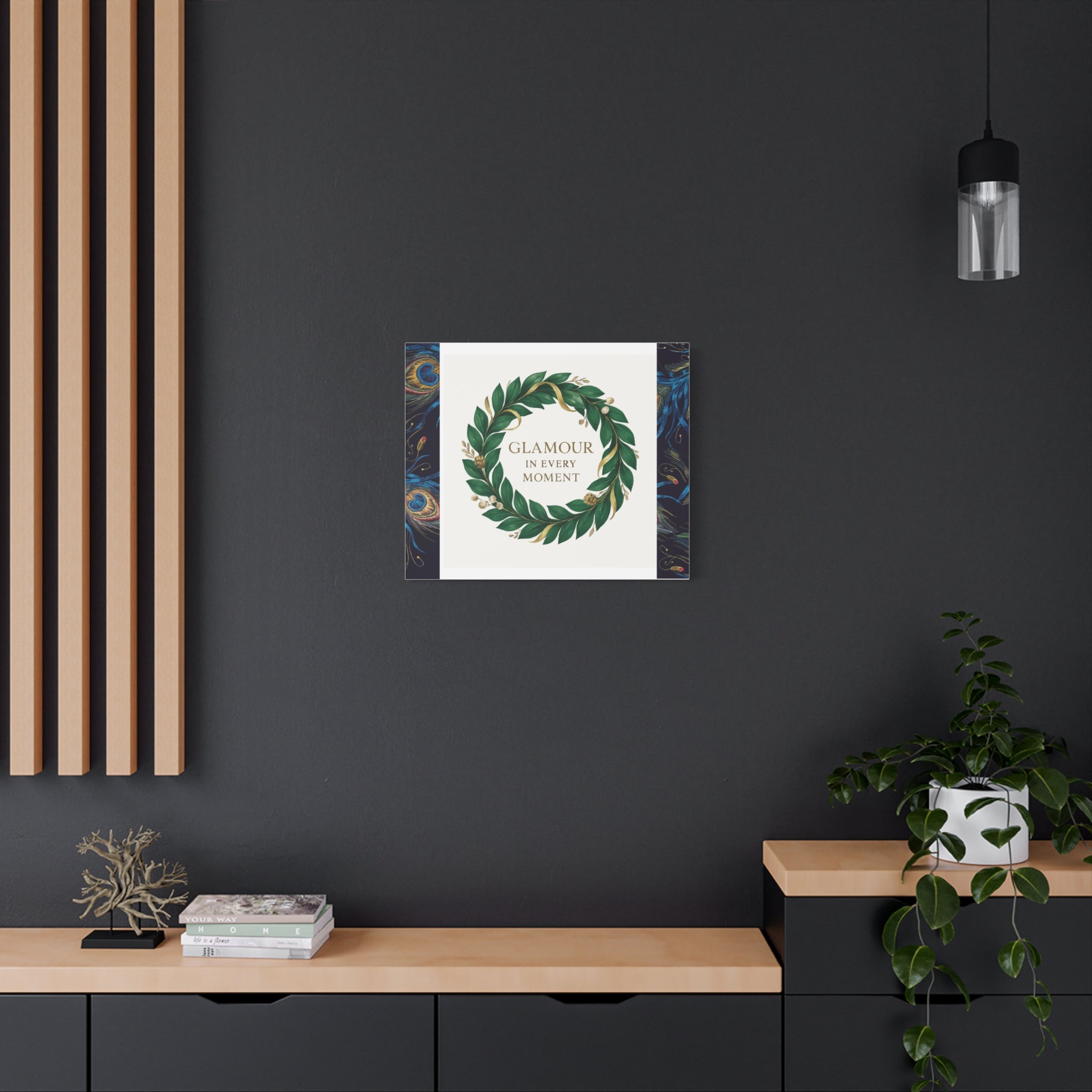Canvas Wall Art - 'Glamour in Every Moment' Green Laurel Wreath
