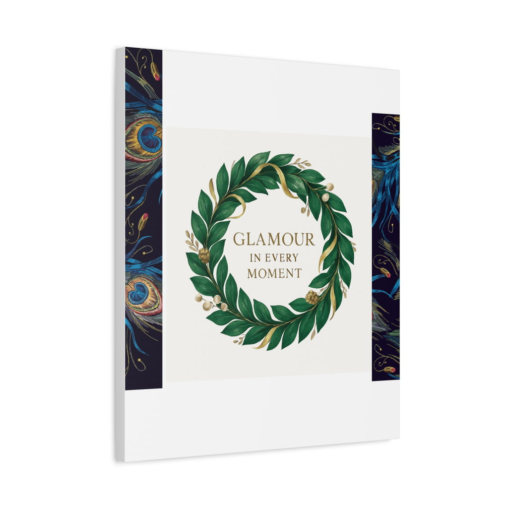 Canvas Wall Art - 'Glamour in Every Moment' Green Laurel Wreath