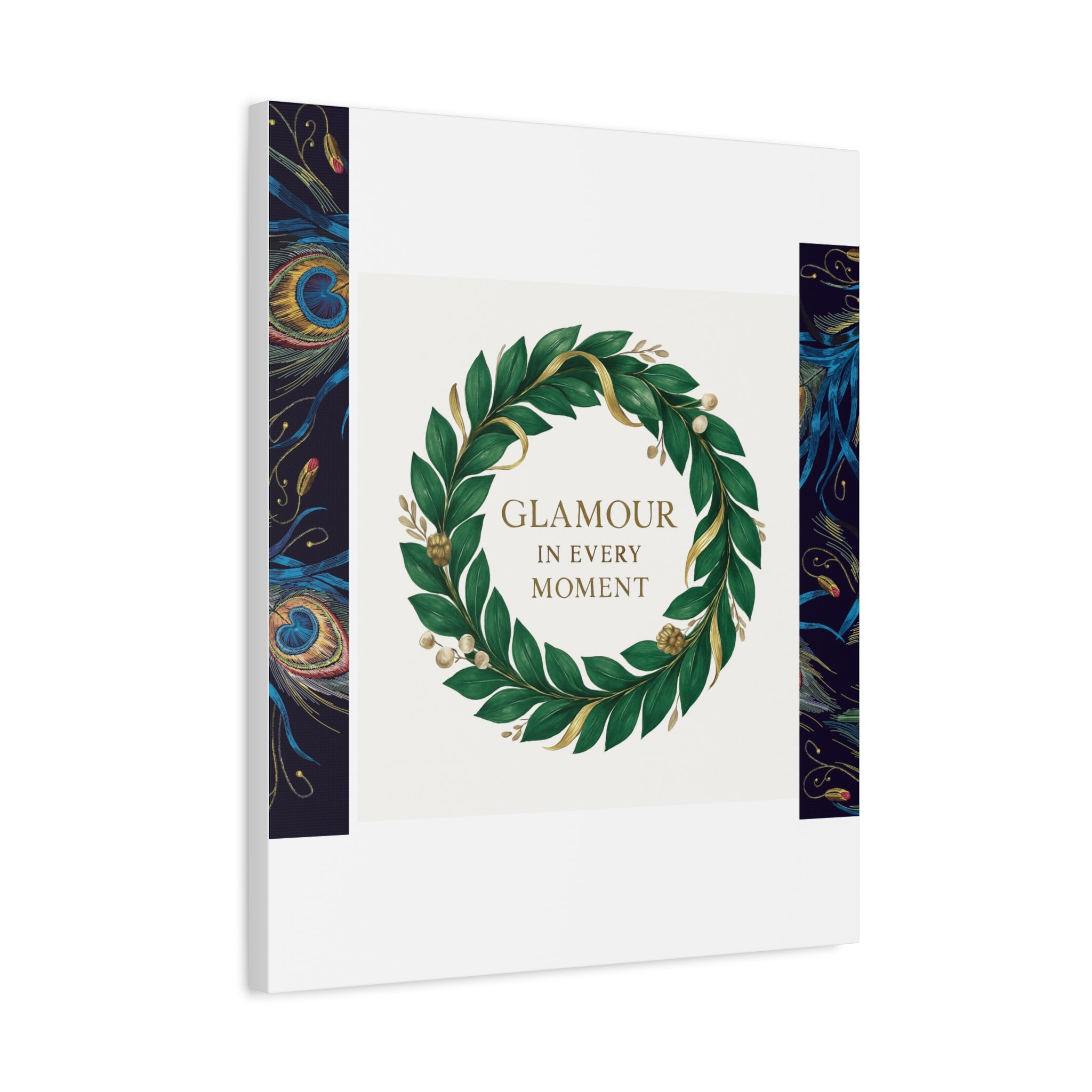 Canvas Wall Art - 'Glamour in Every Moment' Green Laurel Wreath
