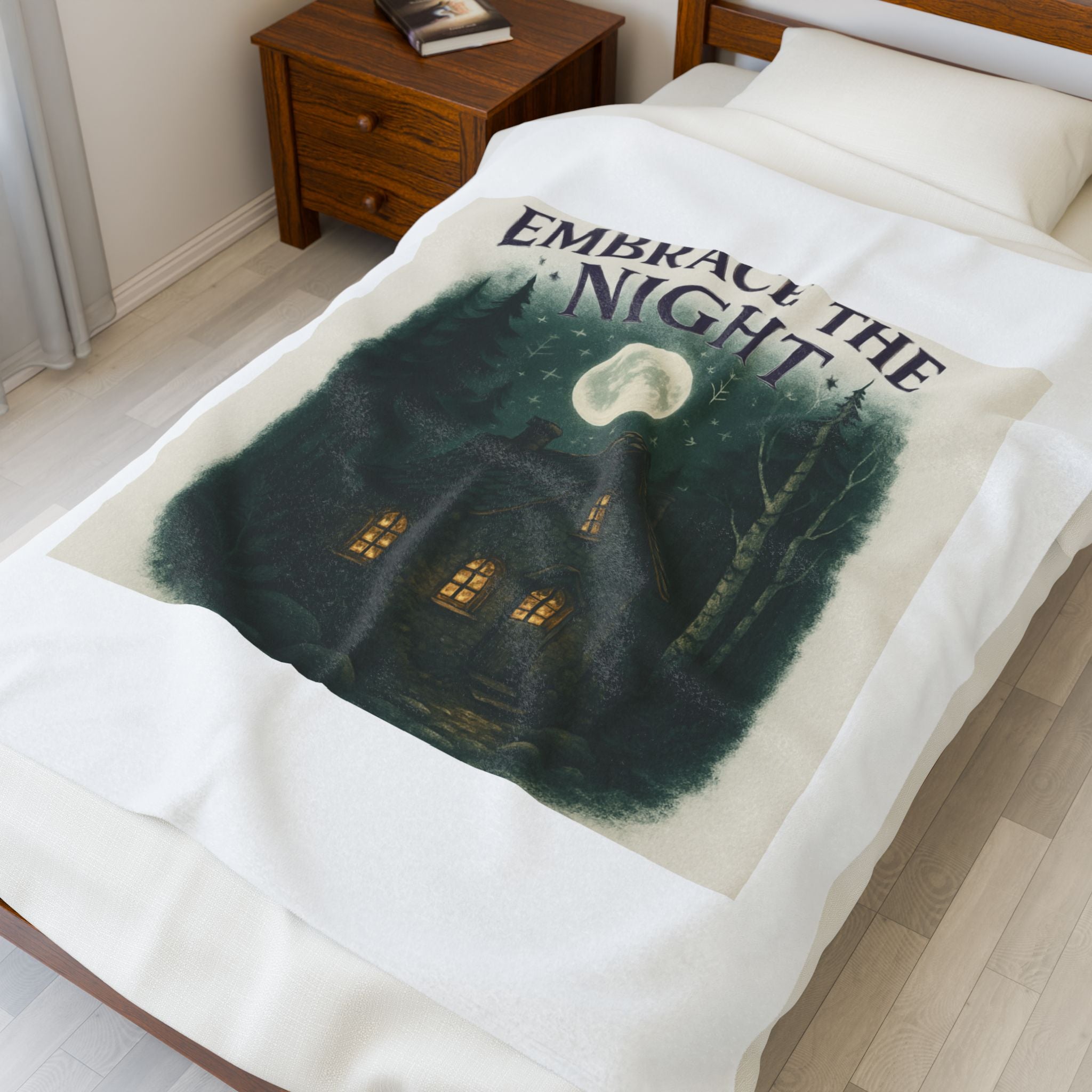 Embrace the Night Velveteen Plush Blanket — Cozy Moonlit Cabin Throw