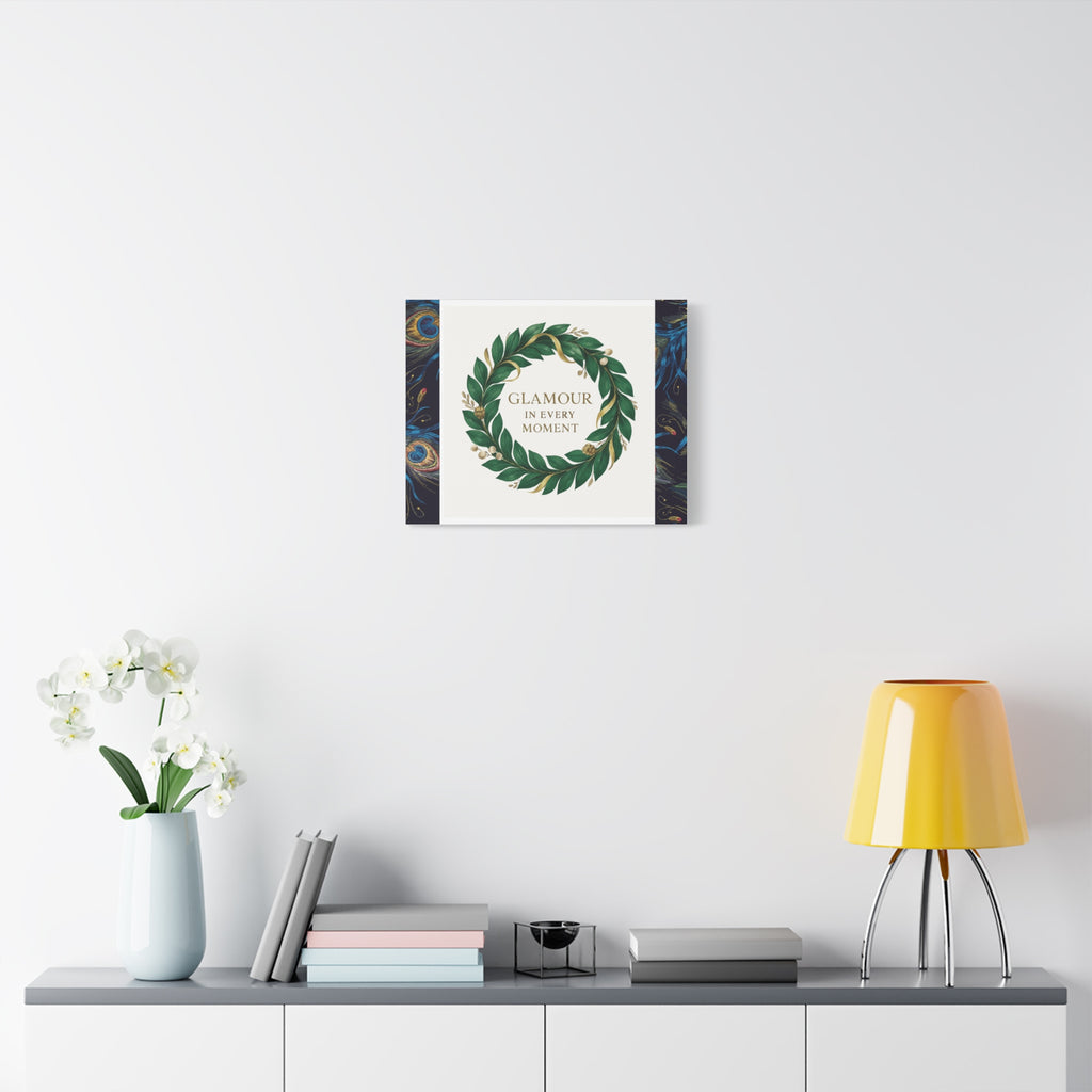 Canvas Wall Art - 'Glamour in Every Moment' Green Laurel Wreath