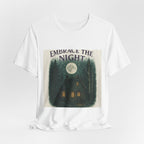 Embrace the Night Tee — Moonlit Cabin Graphic T-Shirt