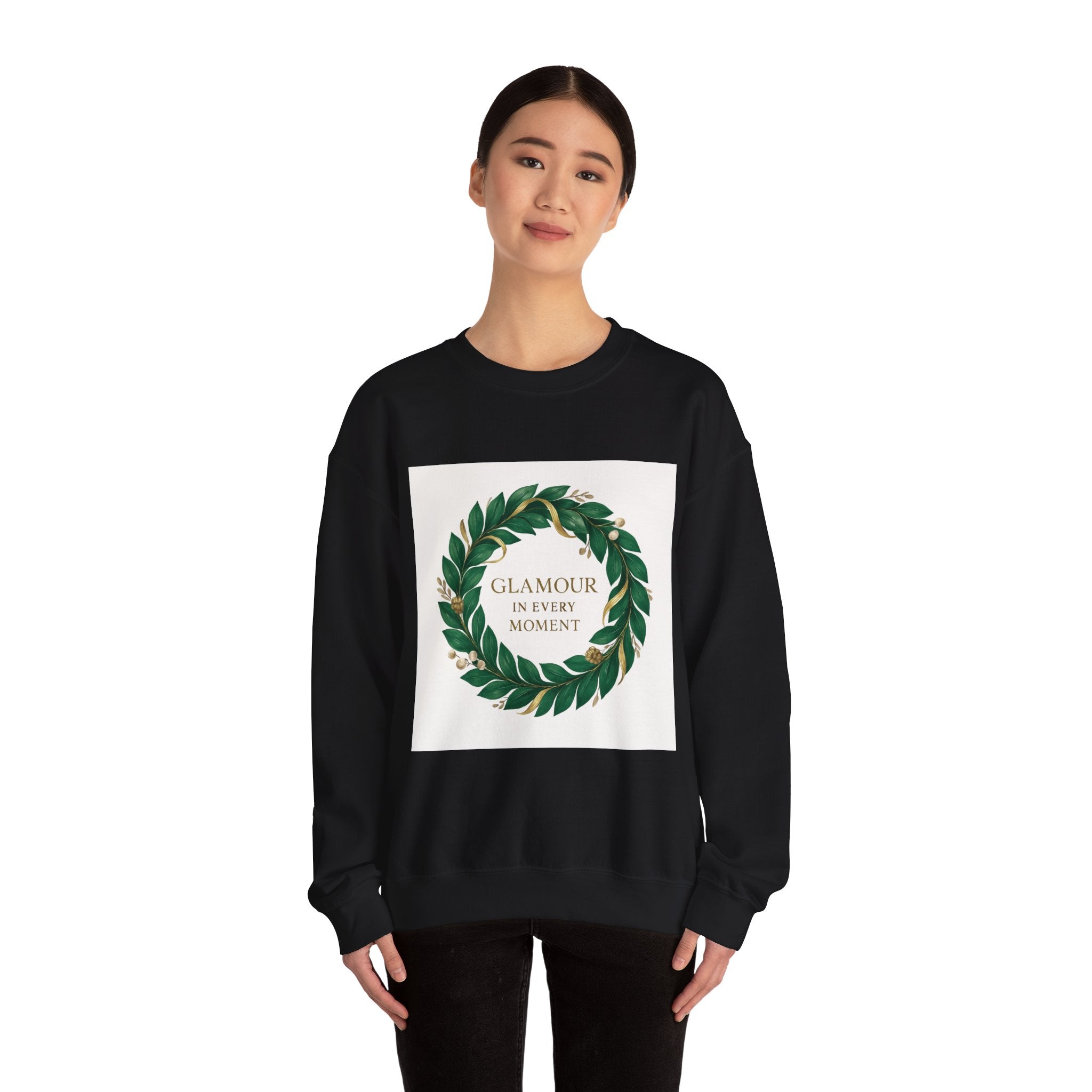 Crewneck Sweatshirt — "Glamour In Every Moment" Wreath Graphic