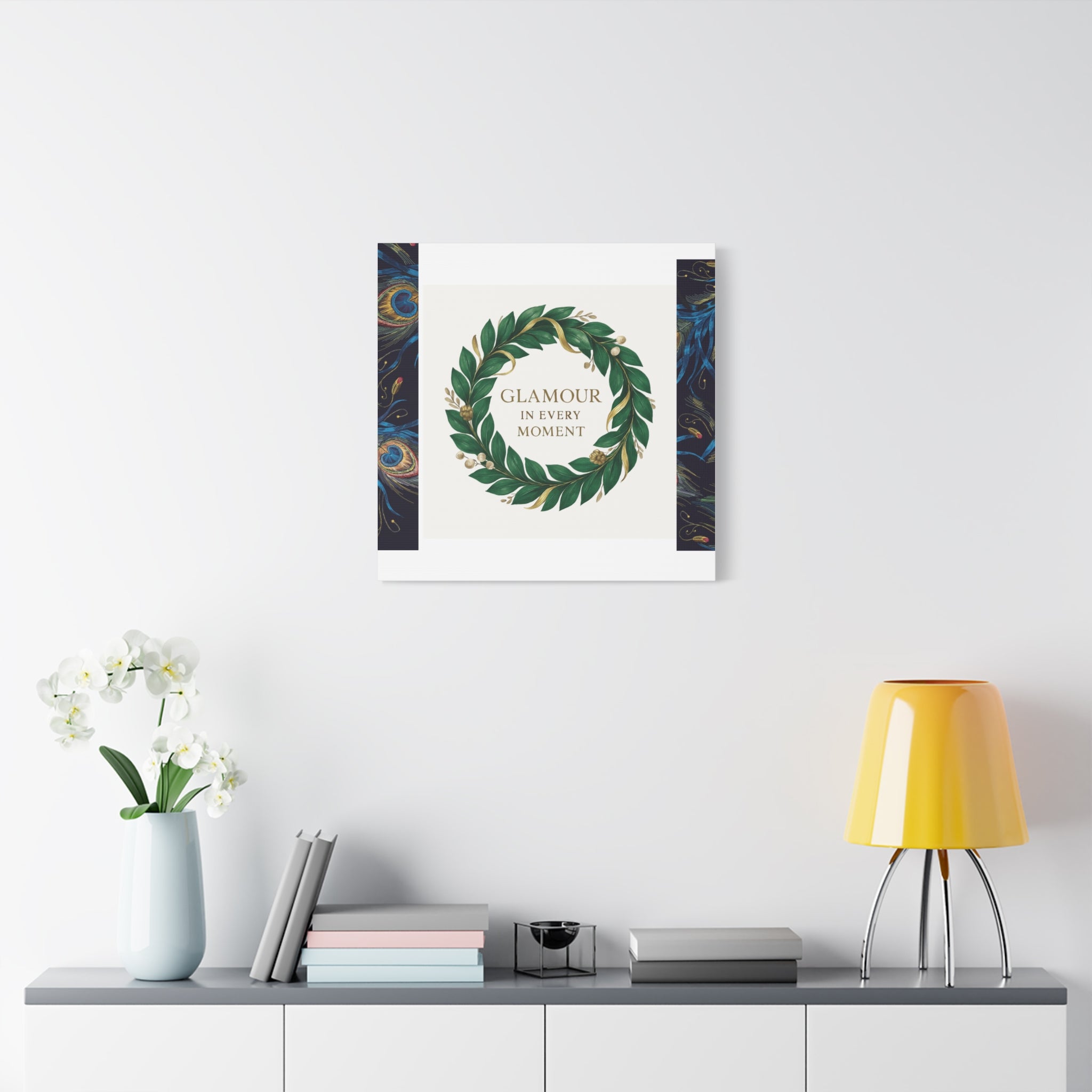 Canvas Wall Art - 'Glamour in Every Moment' Green Laurel Wreath