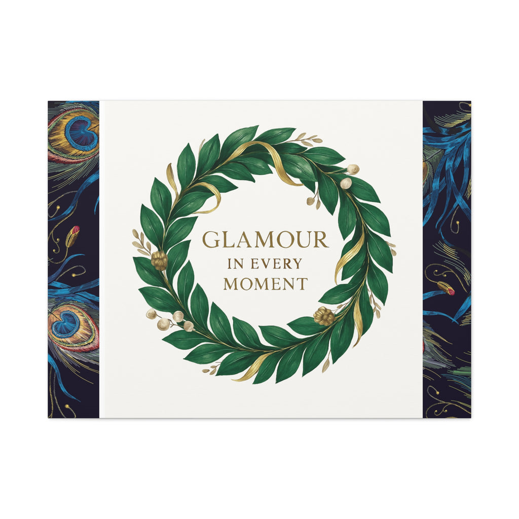 Canvas Wall Art - 'Glamour in Every Moment' Green Laurel Wreath