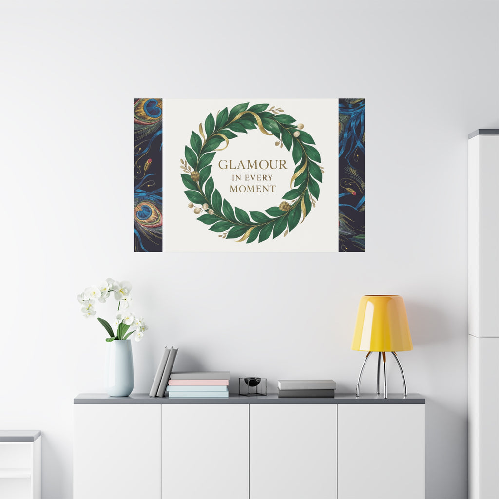 Canvas Wall Art - 'Glamour in Every Moment' Green Laurel Wreath