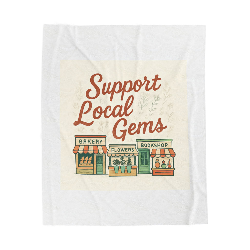 Support Local Gems Velveteen Plush Blanket — Small Business Bakery, Flower & Bookshop Design
