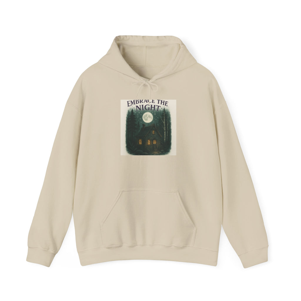 Hoodie — 'Embark on the Night' Moonlit Cabin Graphic Hoodie