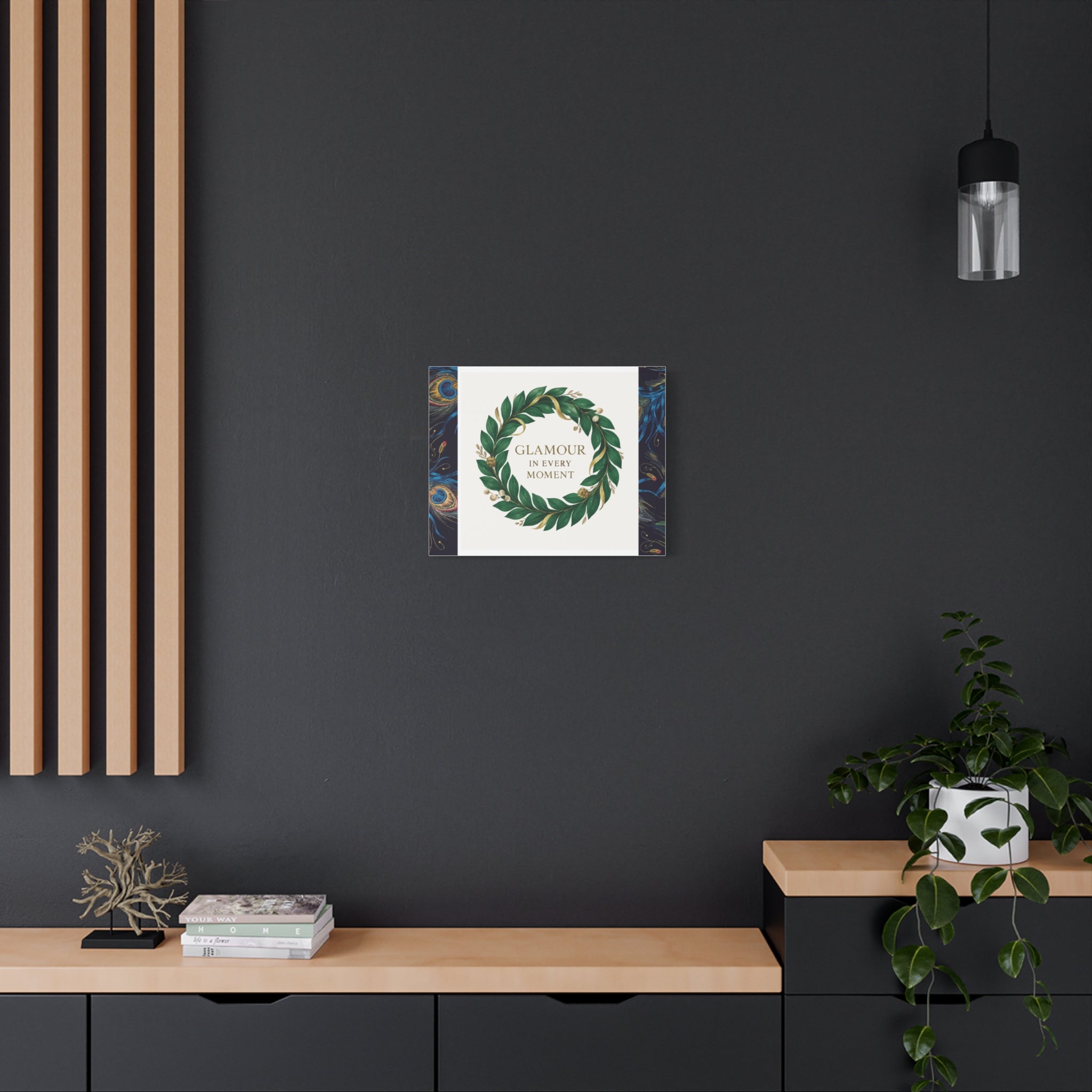 Canvas Wall Art - 'Glamour in Every Moment' Green Laurel Wreath