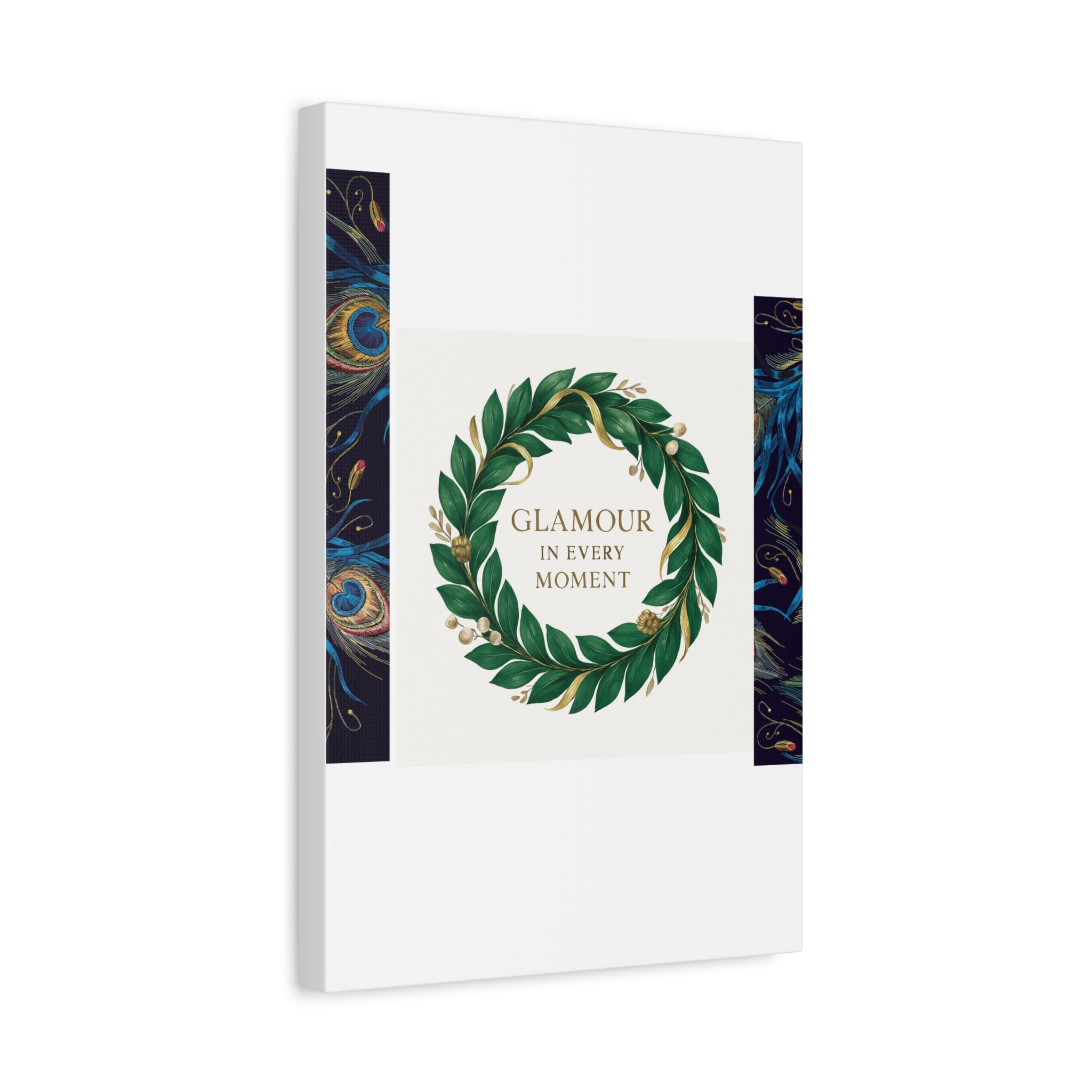 Canvas Wall Art - 'Glamour in Every Moment' Green Laurel Wreath