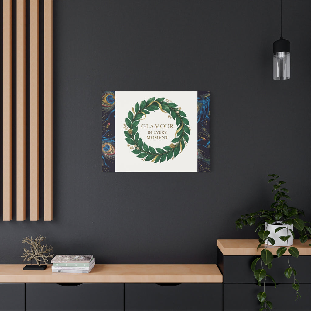 Canvas Wall Art - 'Glamour in Every Moment' Green Laurel Wreath
