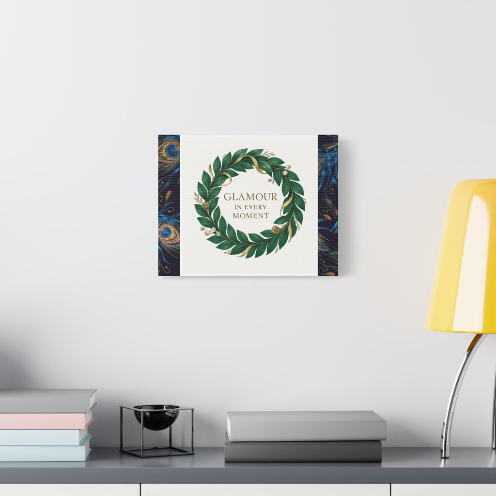 Canvas Wall Art - 'Glamour in Every Moment' Green Laurel Wreath