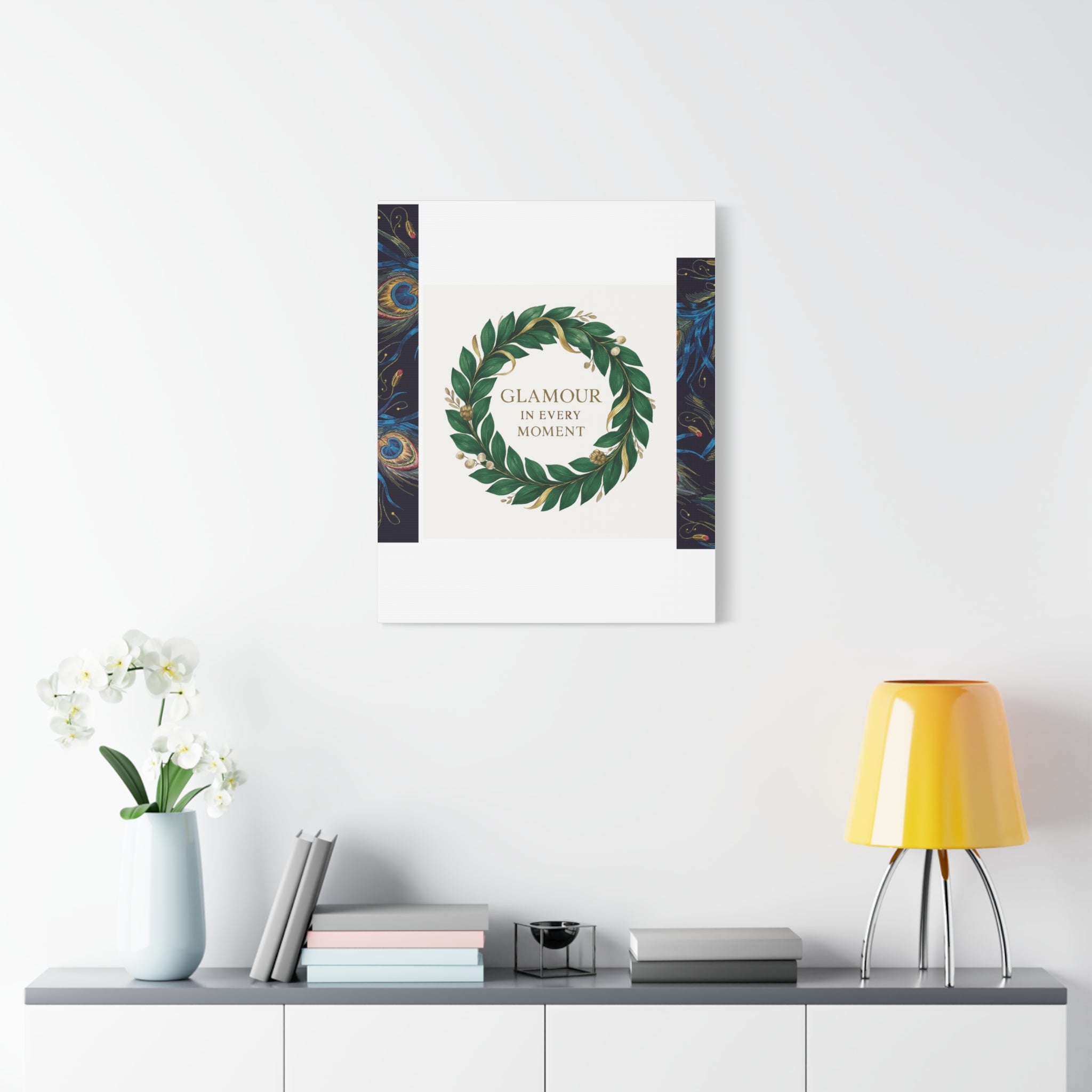 Canvas Wall Art - 'Glamour in Every Moment' Green Laurel Wreath