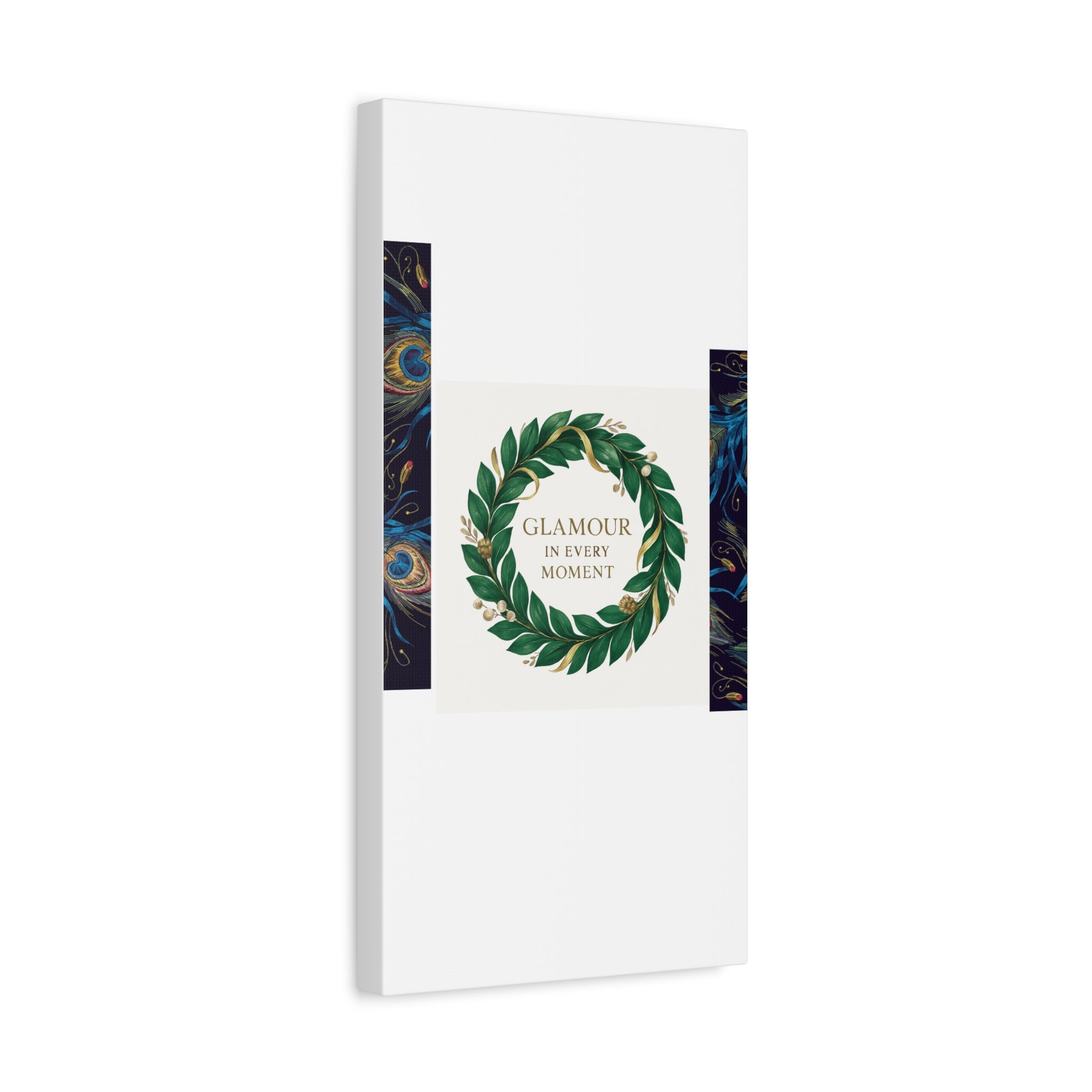 Canvas Wall Art - 'Glamour in Every Moment' Green Laurel Wreath