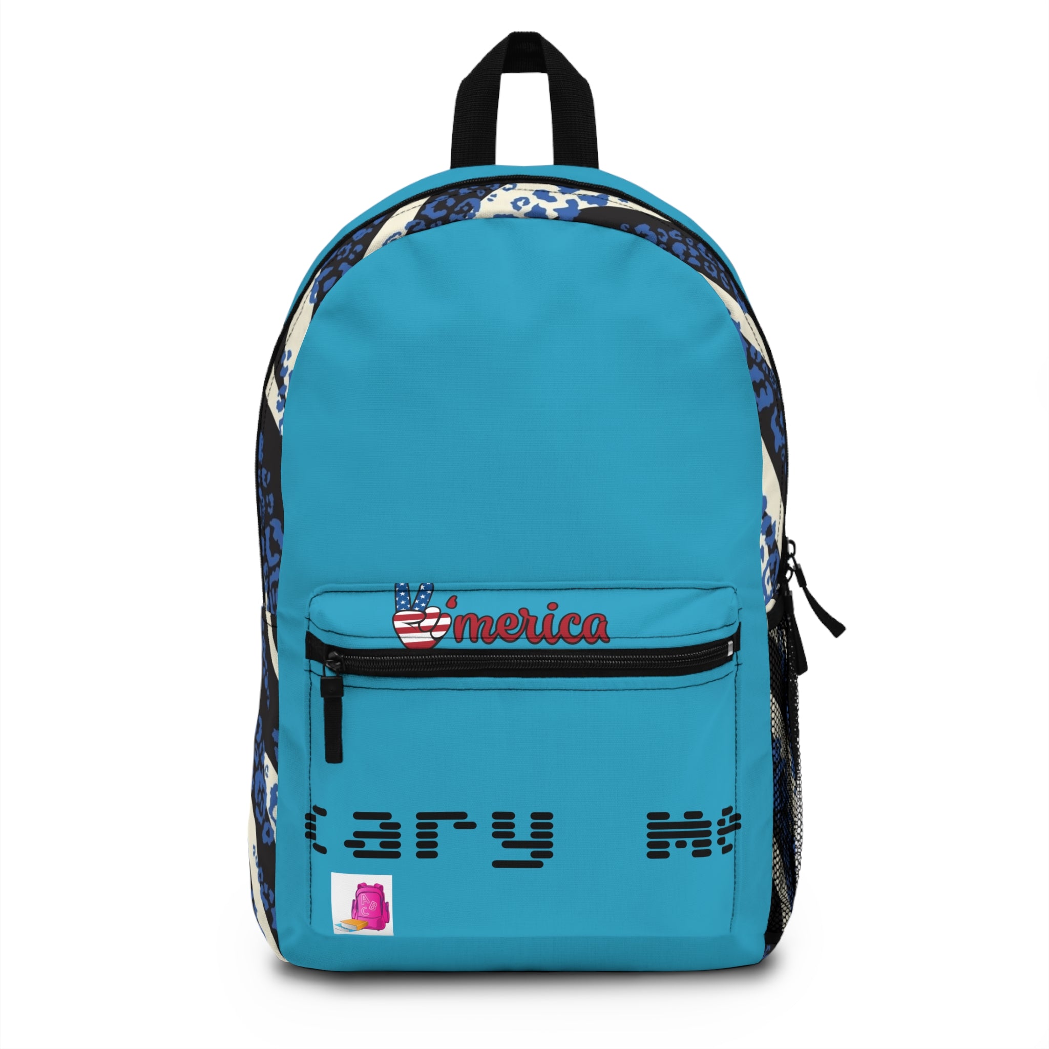 Orange Leopard Accent Backpack — 'America' Pocket Graphic, Trendy Animal Print Daypack