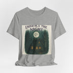 Embrace the Night Tee — Moonlit Cabin Graphic T-Shirt