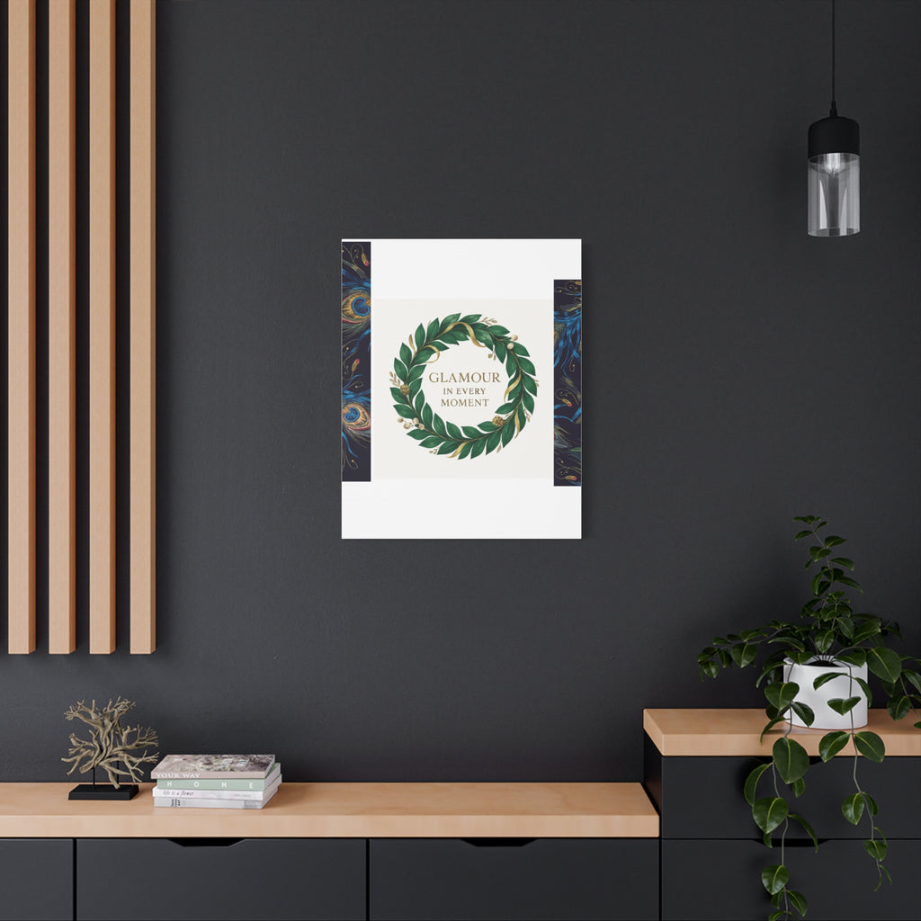 Canvas Wall Art - 'Glamour in Every Moment' Green Laurel Wreath