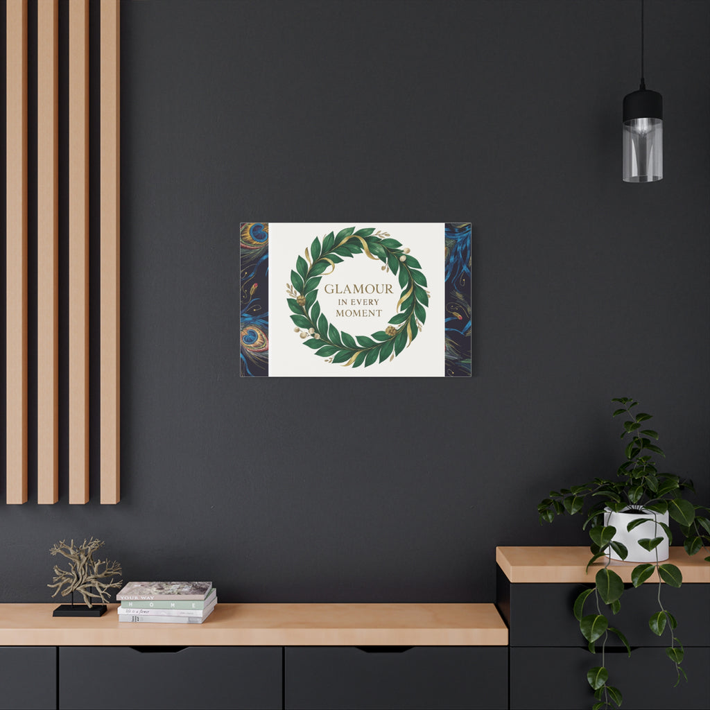 Canvas Wall Art - 'Glamour in Every Moment' Green Laurel Wreath