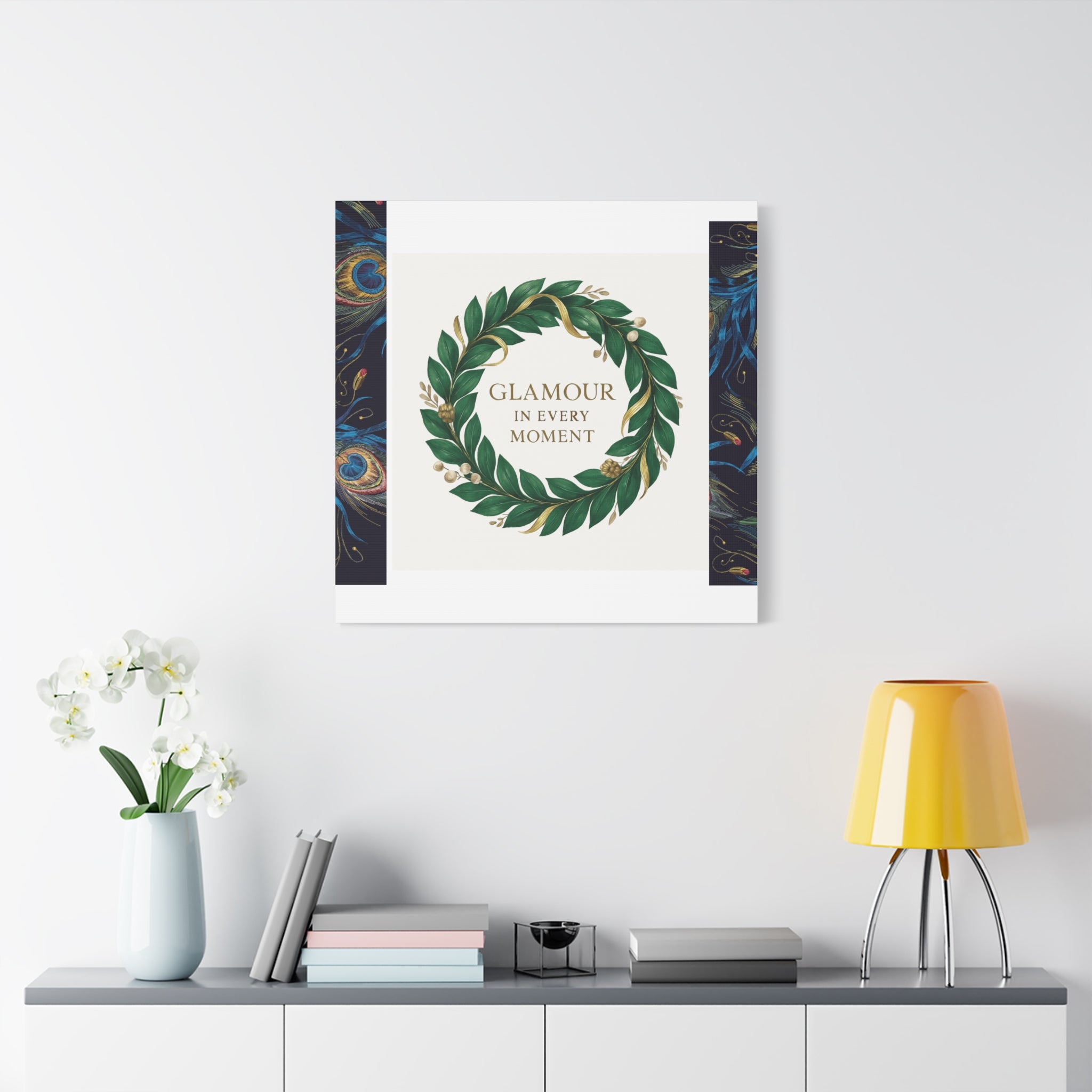 Canvas Wall Art - 'Glamour in Every Moment' Green Laurel Wreath