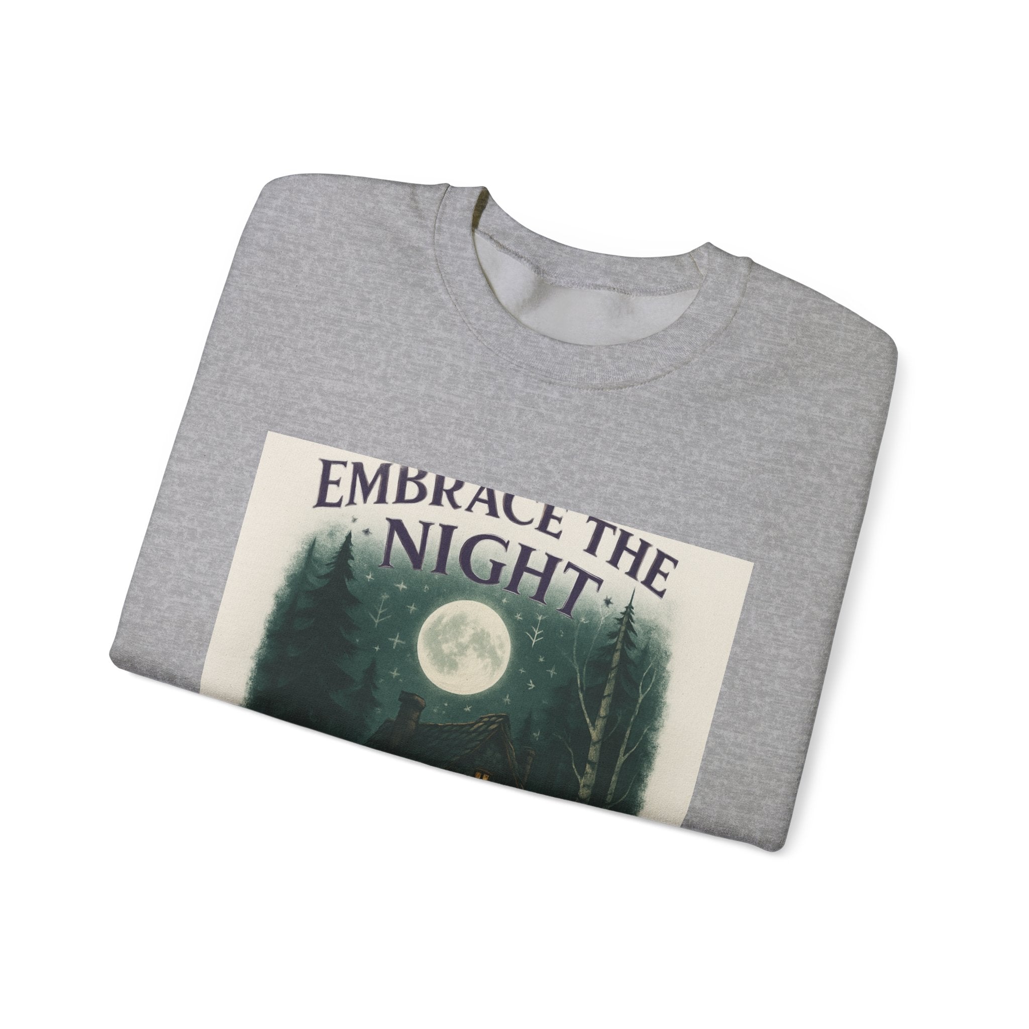 Embrace the Night Sweatshirt - Moonlit Cabin Forest Cozy Crewneck