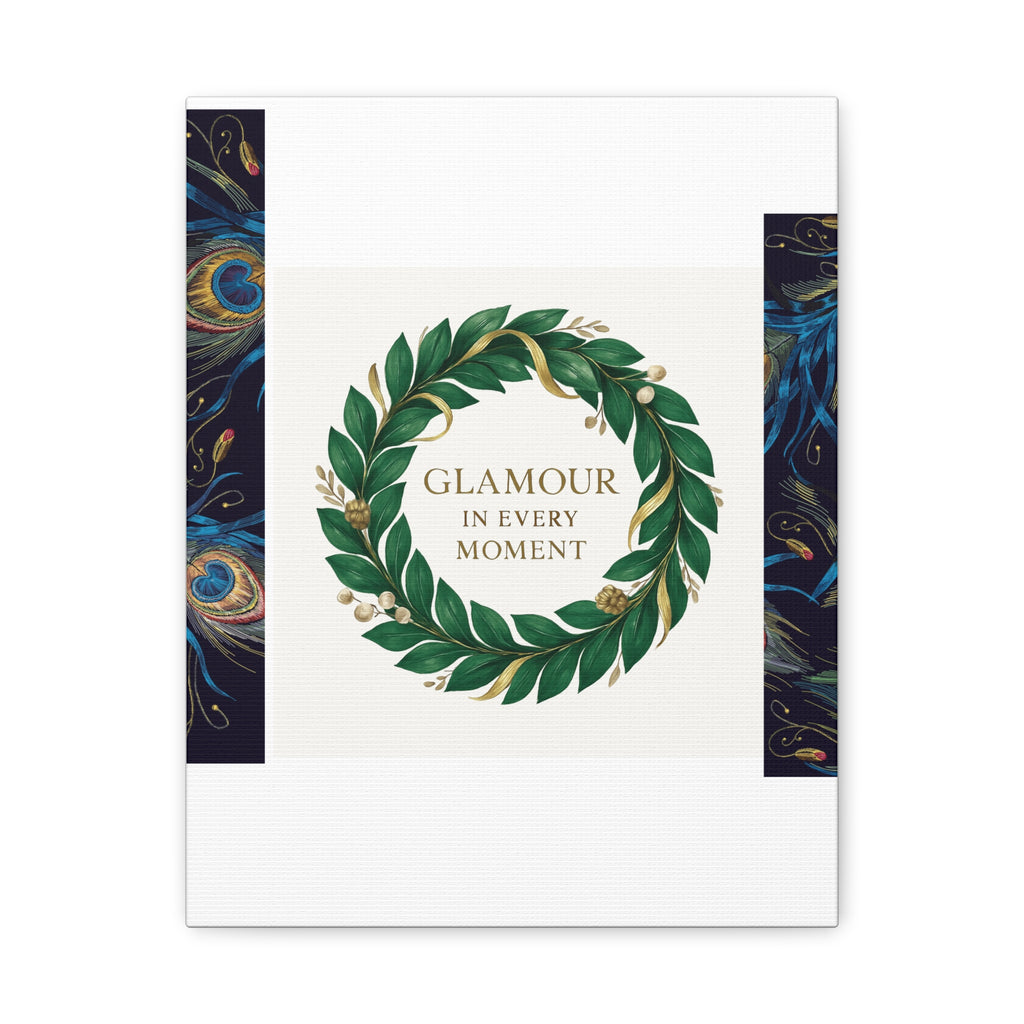 Canvas Wall Art - 'Glamour in Every Moment' Green Laurel Wreath