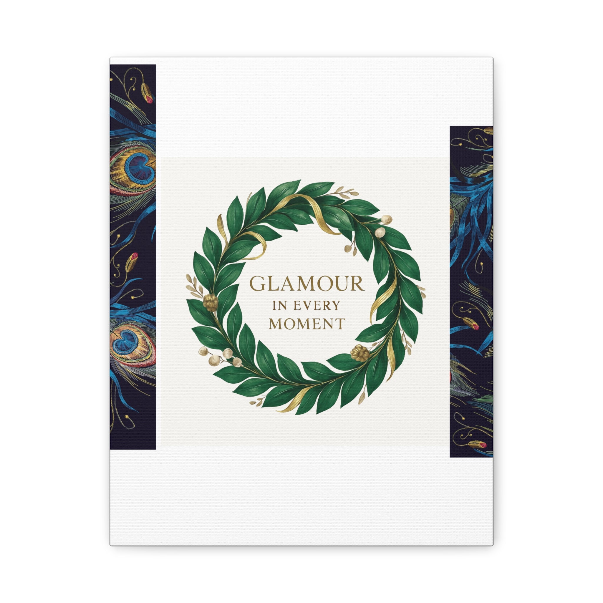 Canvas Wall Art - 'Glamour in Every Moment' Green Laurel Wreath