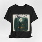 Embrace the Night Tee — Moonlit Cabin Graphic T-Shirt