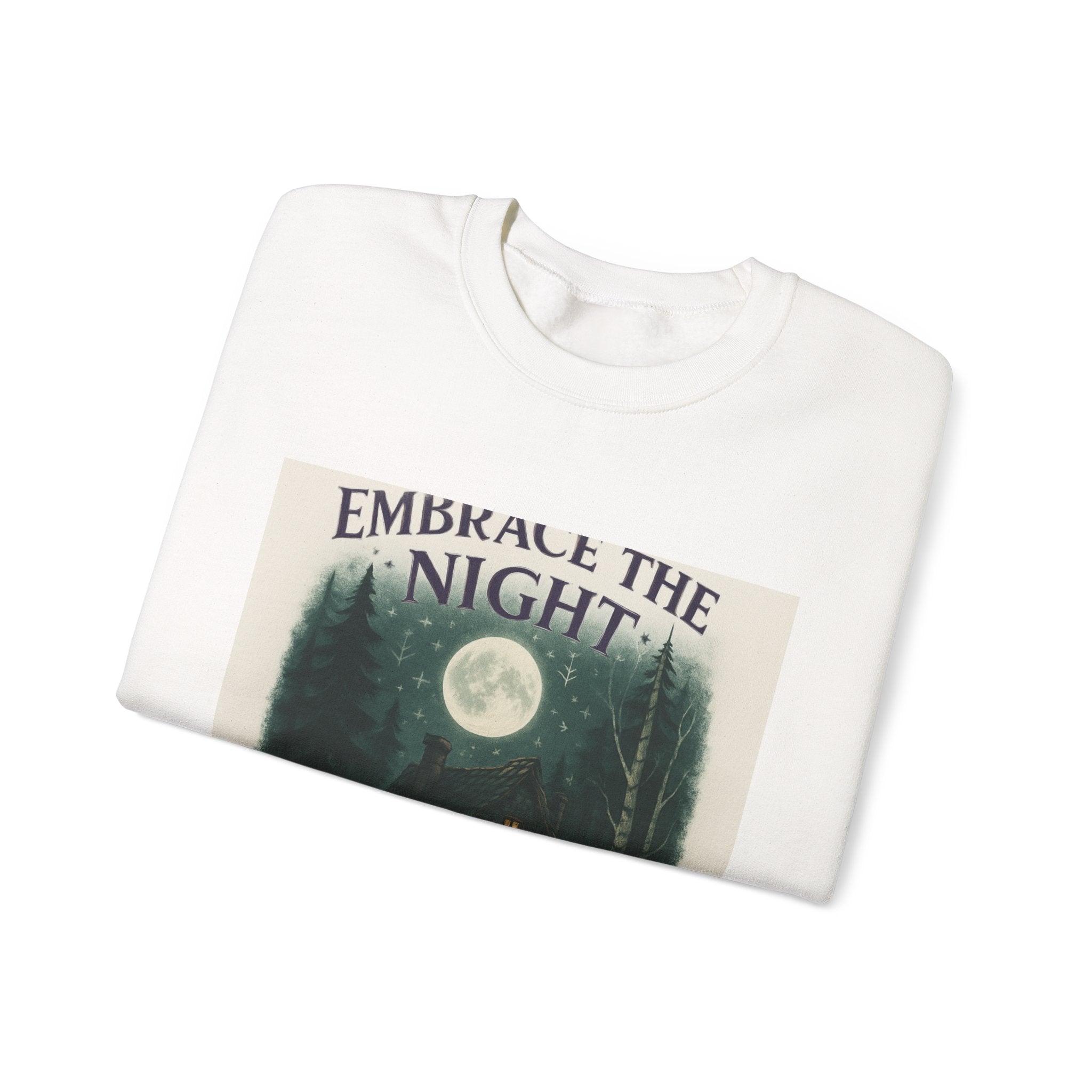 Embrace the Night Sweatshirt - Moonlit Cabin Forest Cozy Crewneck