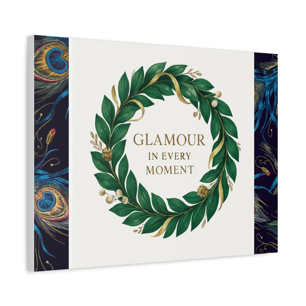 Canvas Wall Art - 'Glamour in Every Moment' Green Laurel Wreath