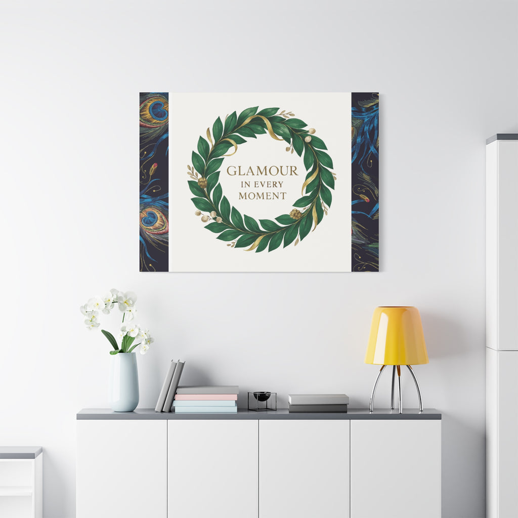 Canvas Wall Art - 'Glamour in Every Moment' Green Laurel Wreath